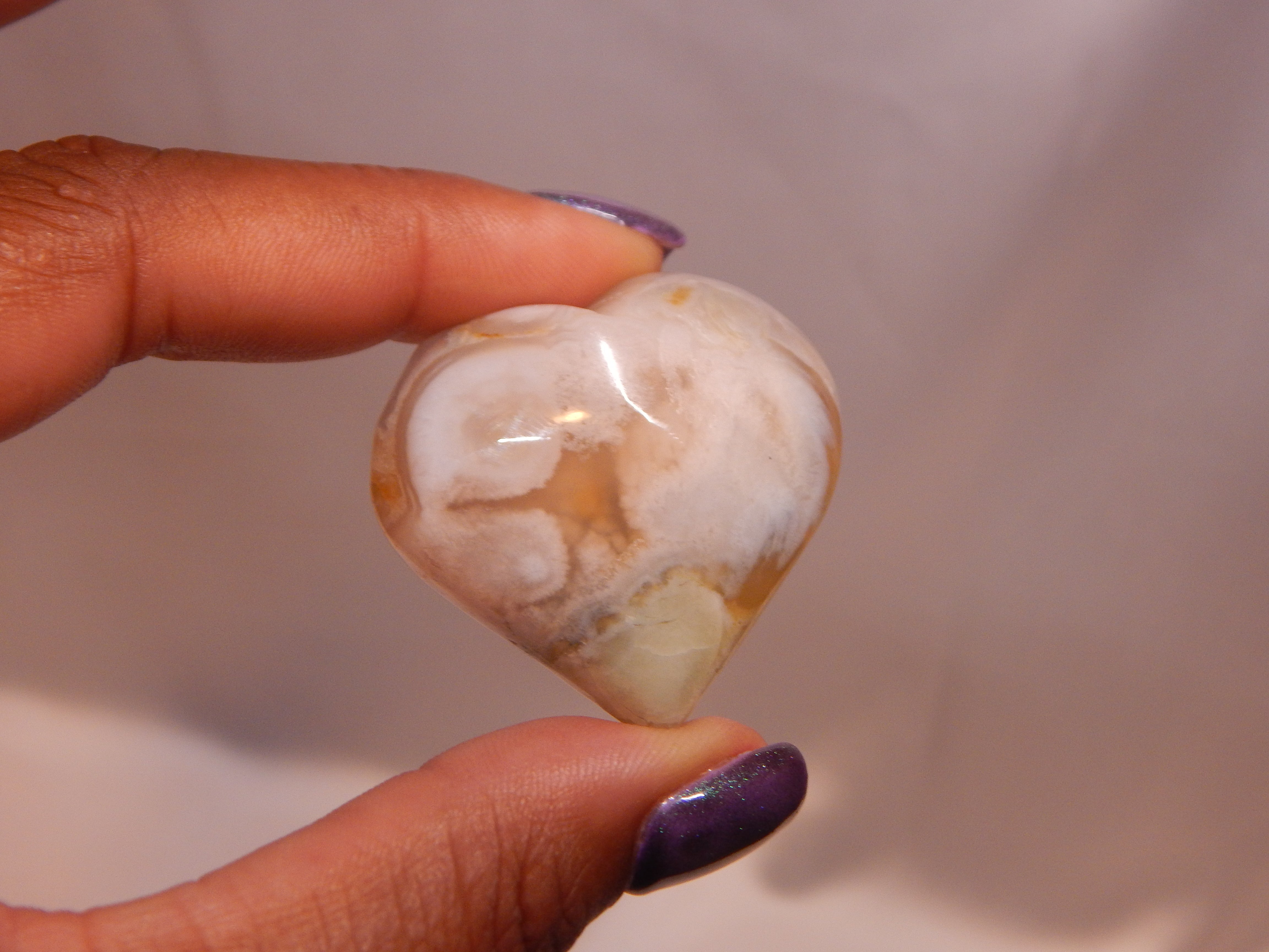 Green Flower Agate Rounded Heart