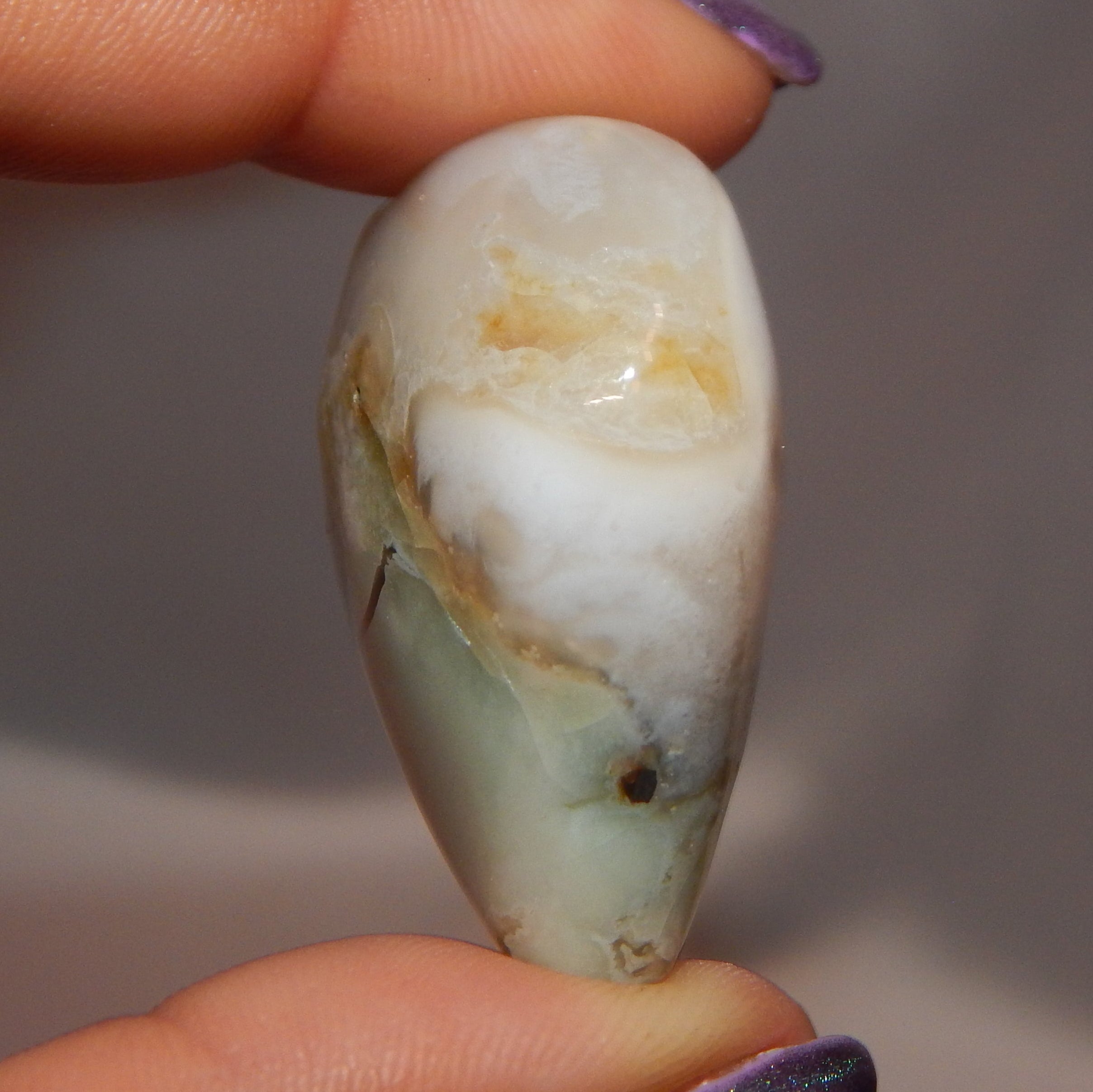 Green Flower Agate Rounded Heart