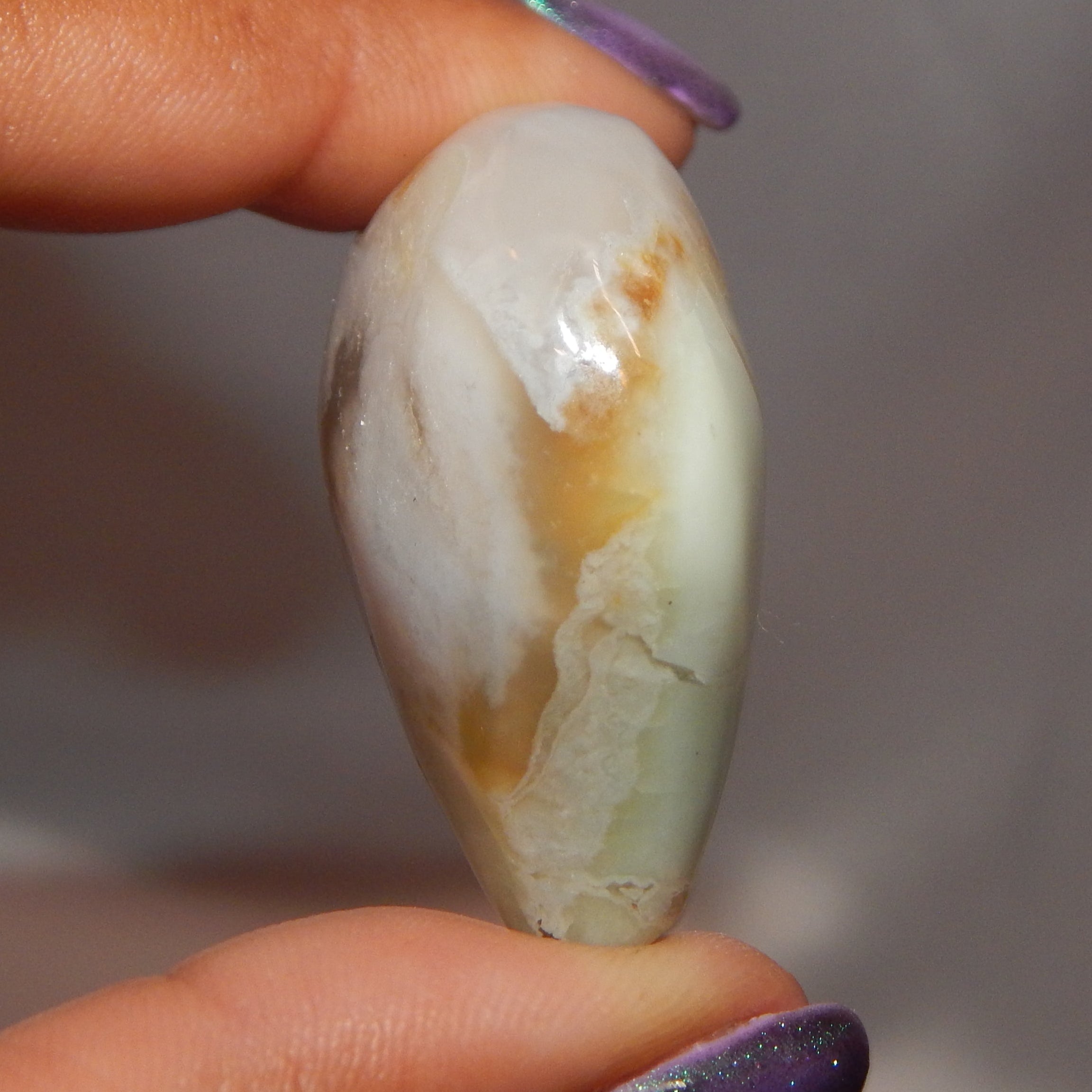 Green Flower Agate Rounded Heart