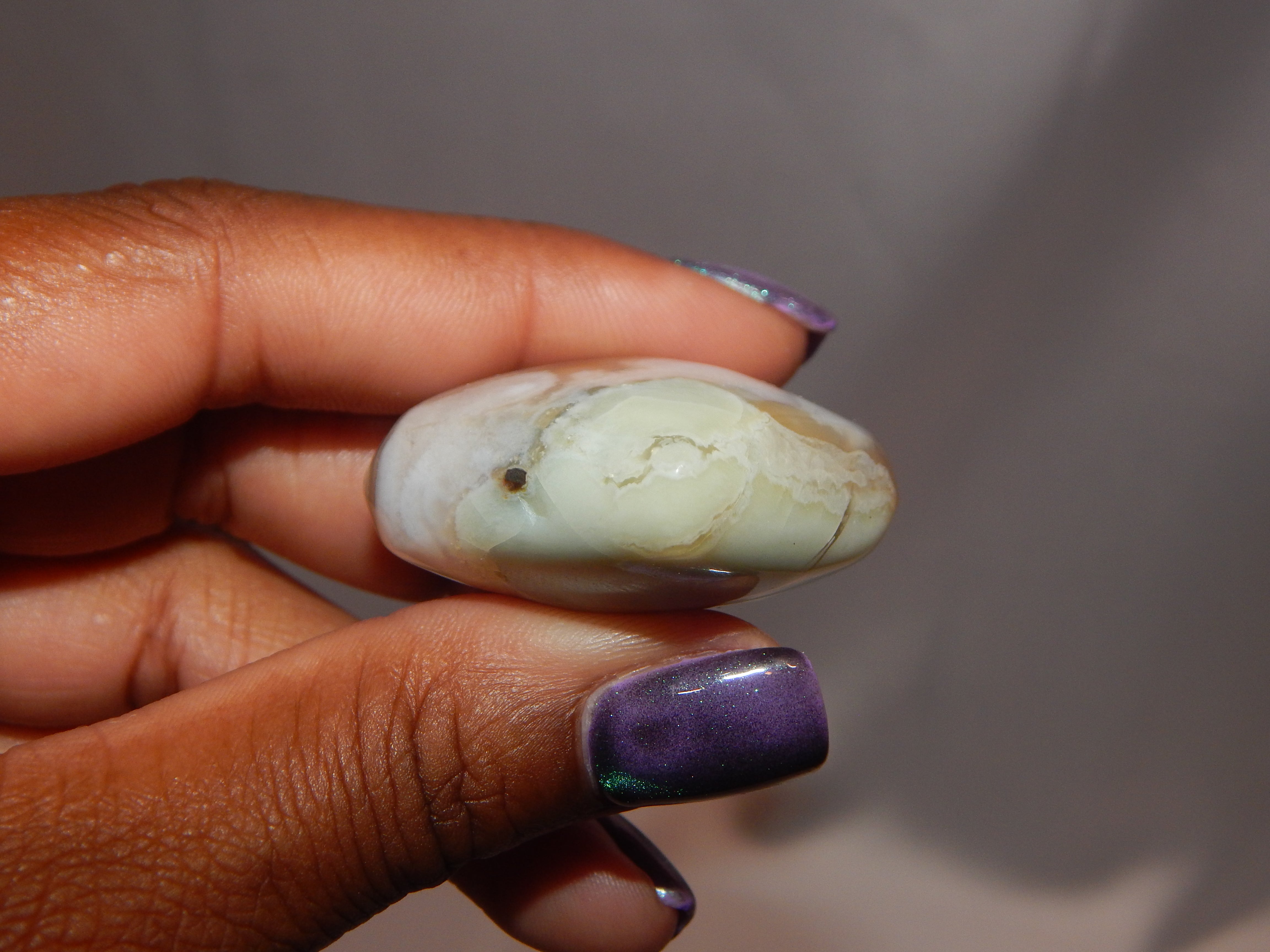 Green Flower Agate Rounded Heart