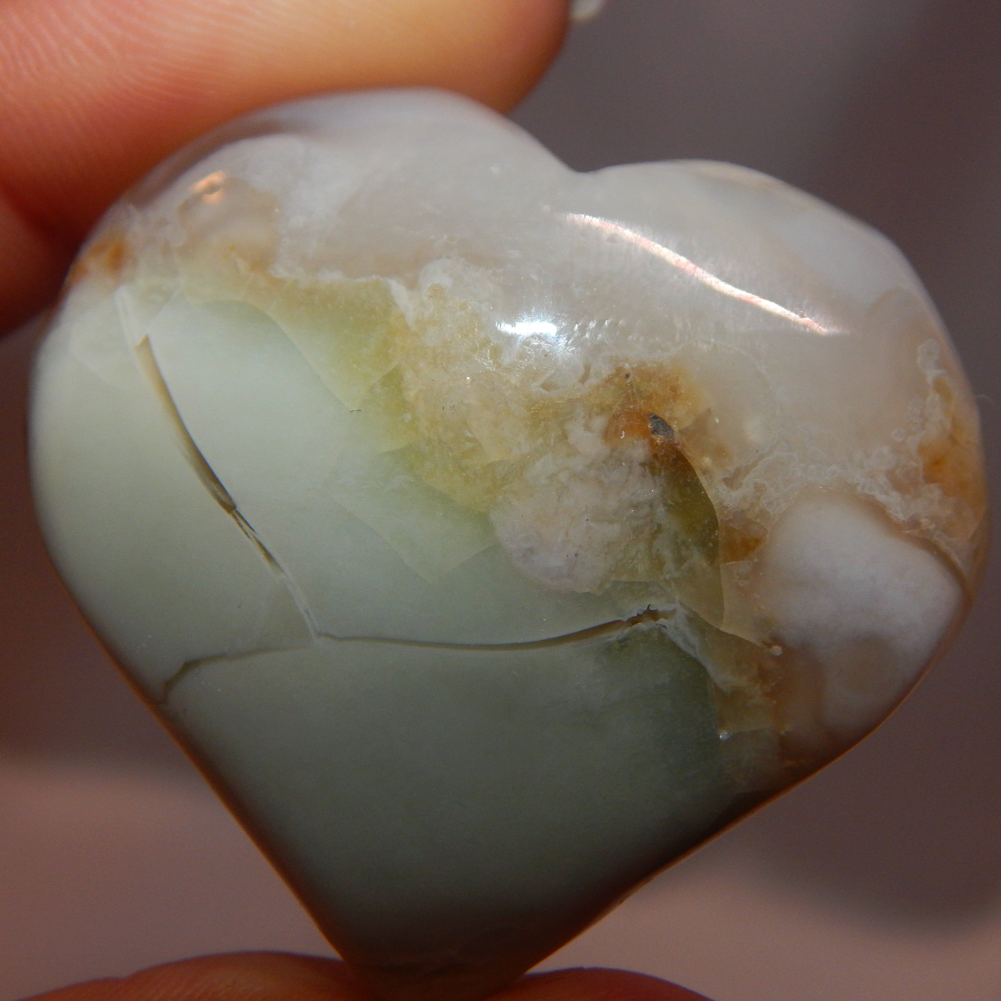 Green Flower Agate Rounded Heart