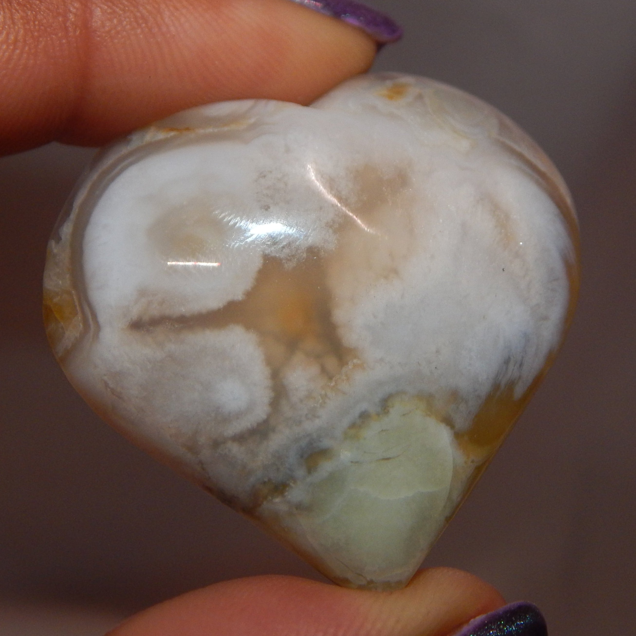 Green Flower Agate Rounded Heart