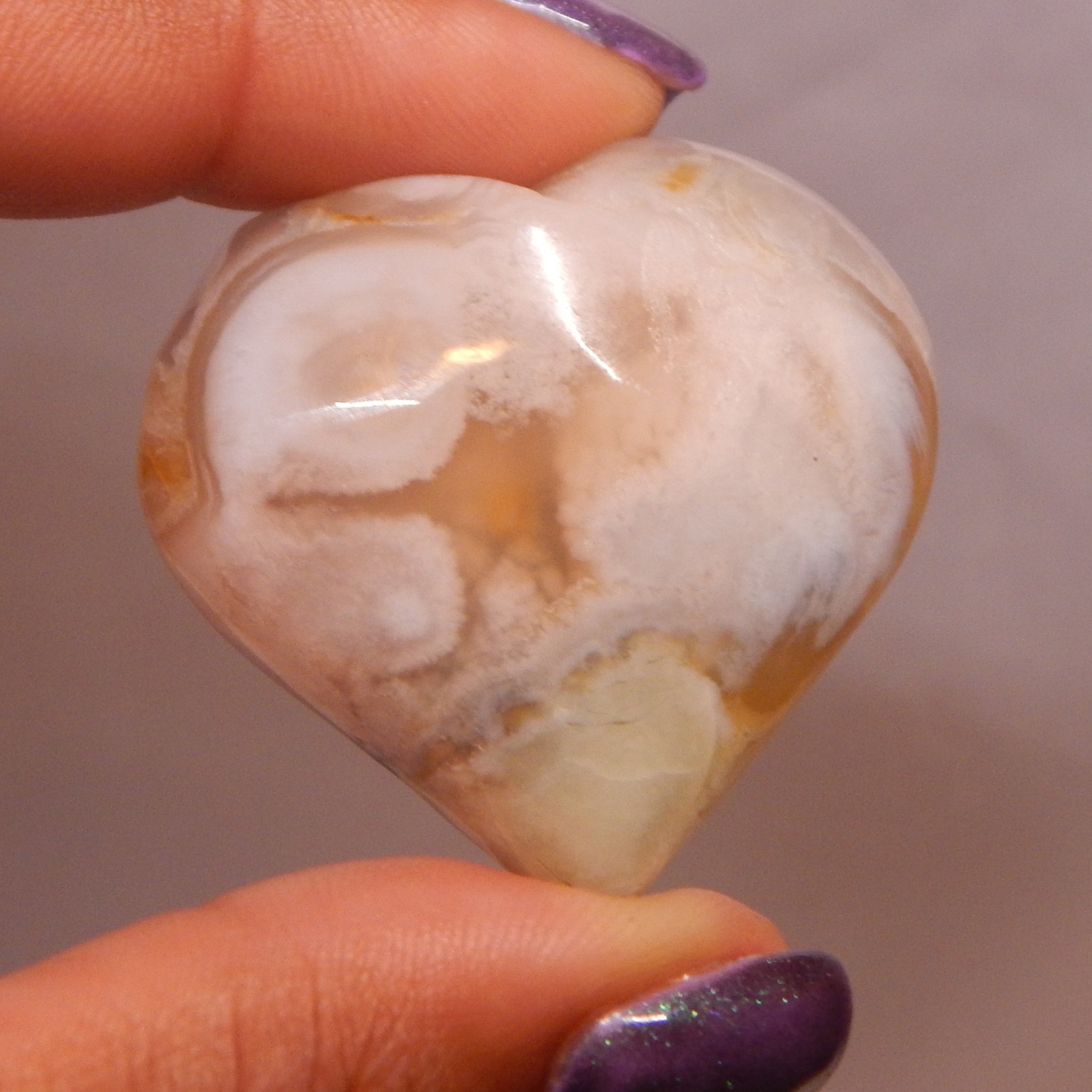 Green Flower Agate Rounded Heart