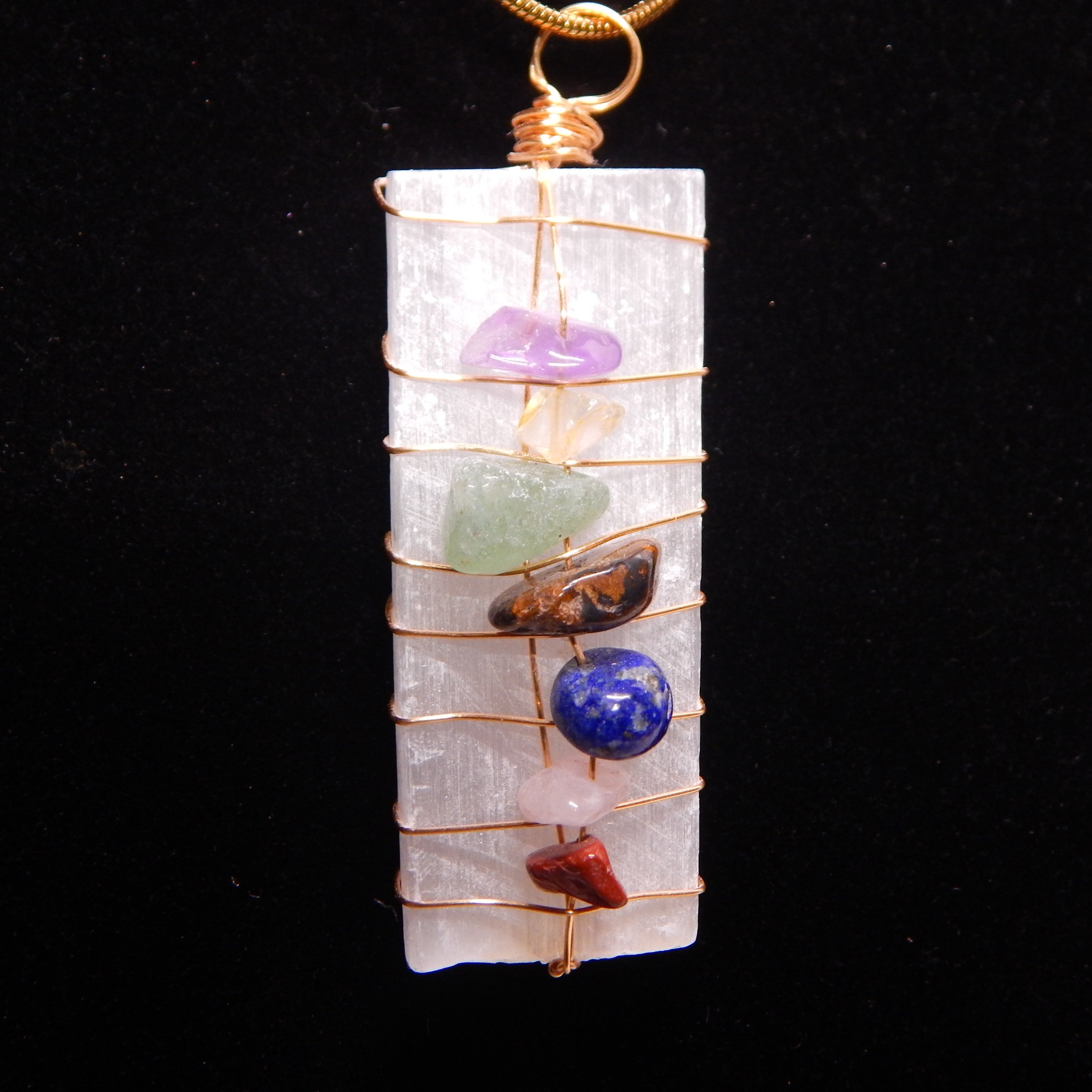 Satin Spar 7 Chakra Pendant - SS1