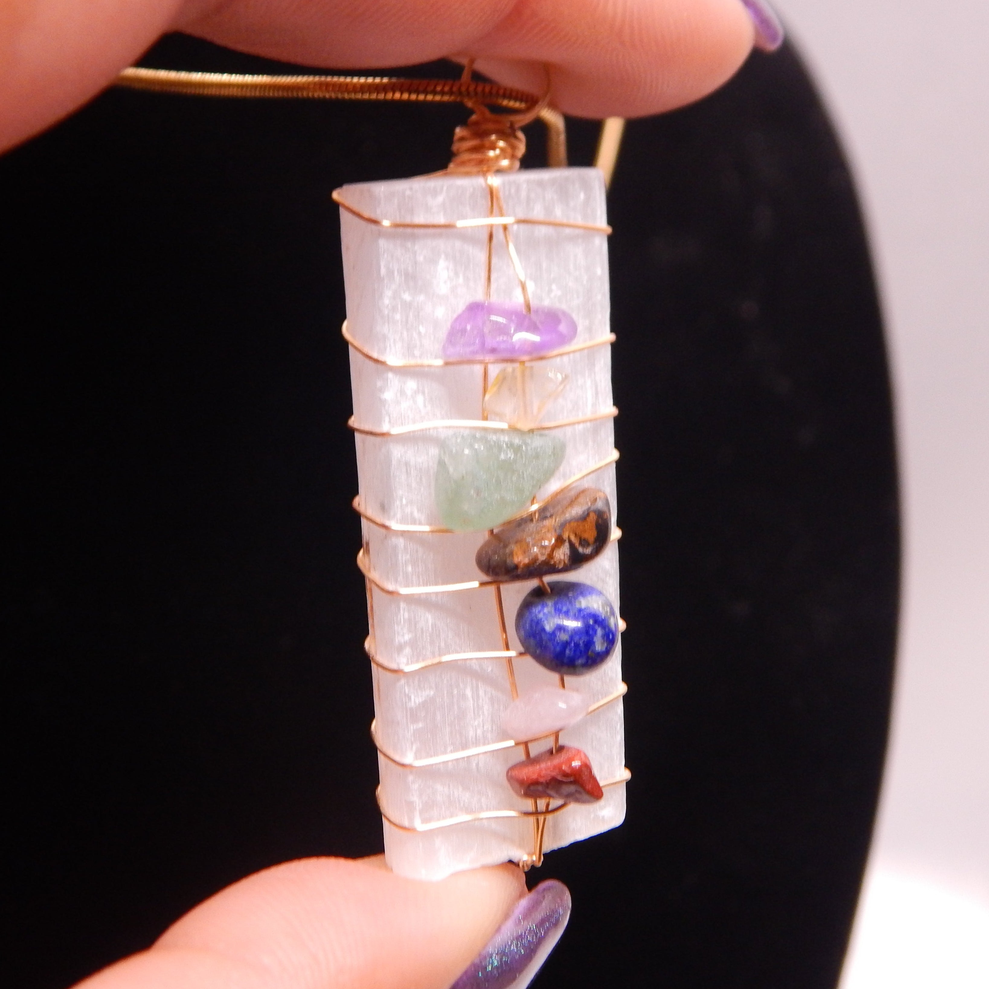 Satin Spar 7 Chakra Pendant - SS1