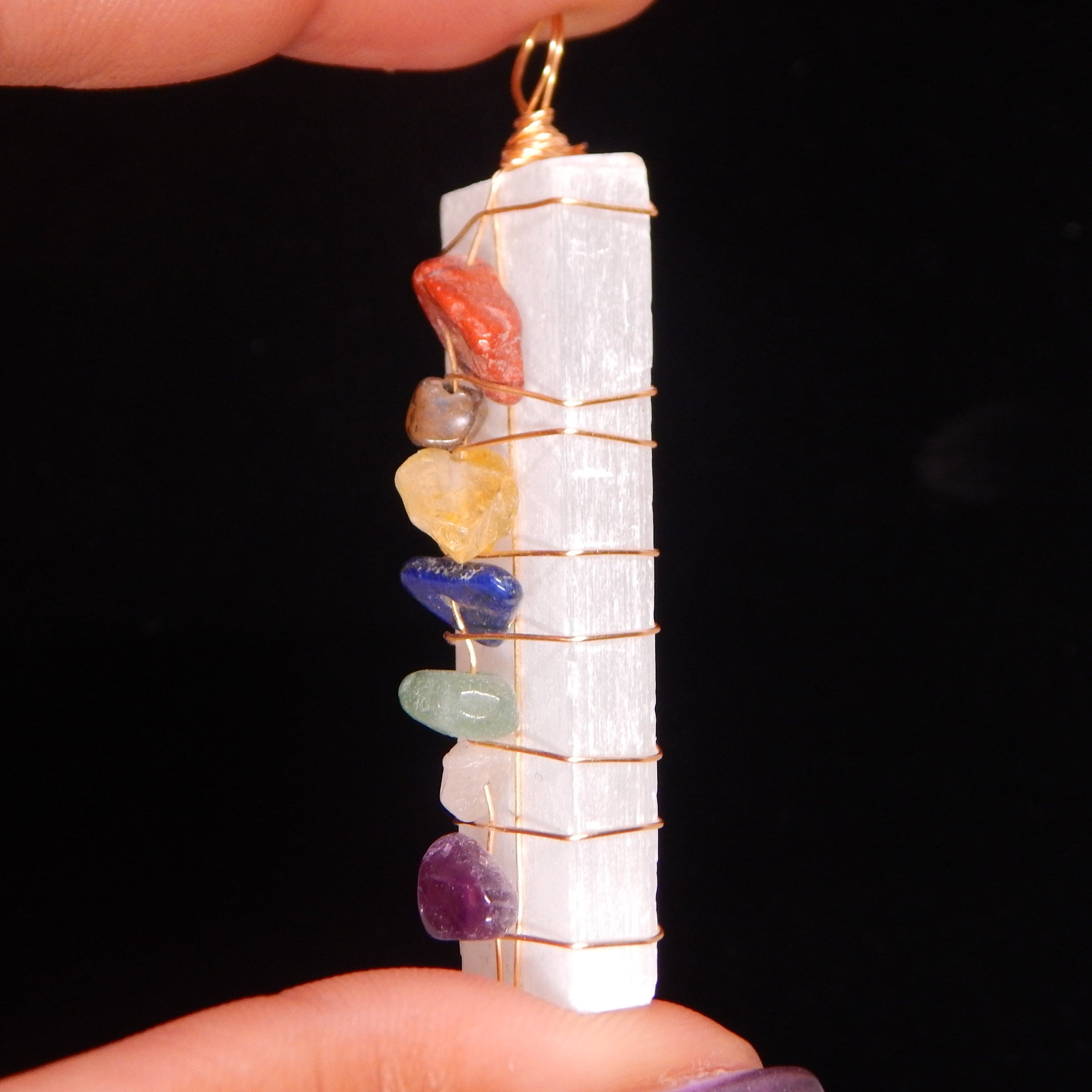 Satin Spar 7 Chakra Pendant - SS2