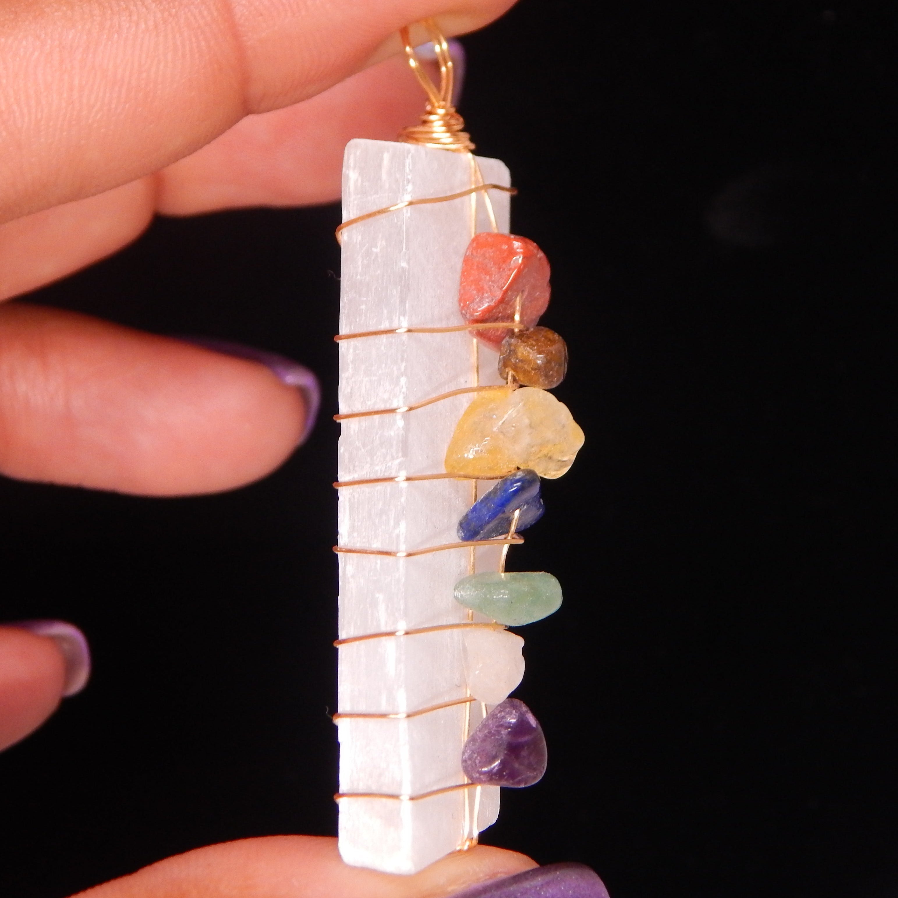 Satin Spar 7 Chakra Pendant - SS2