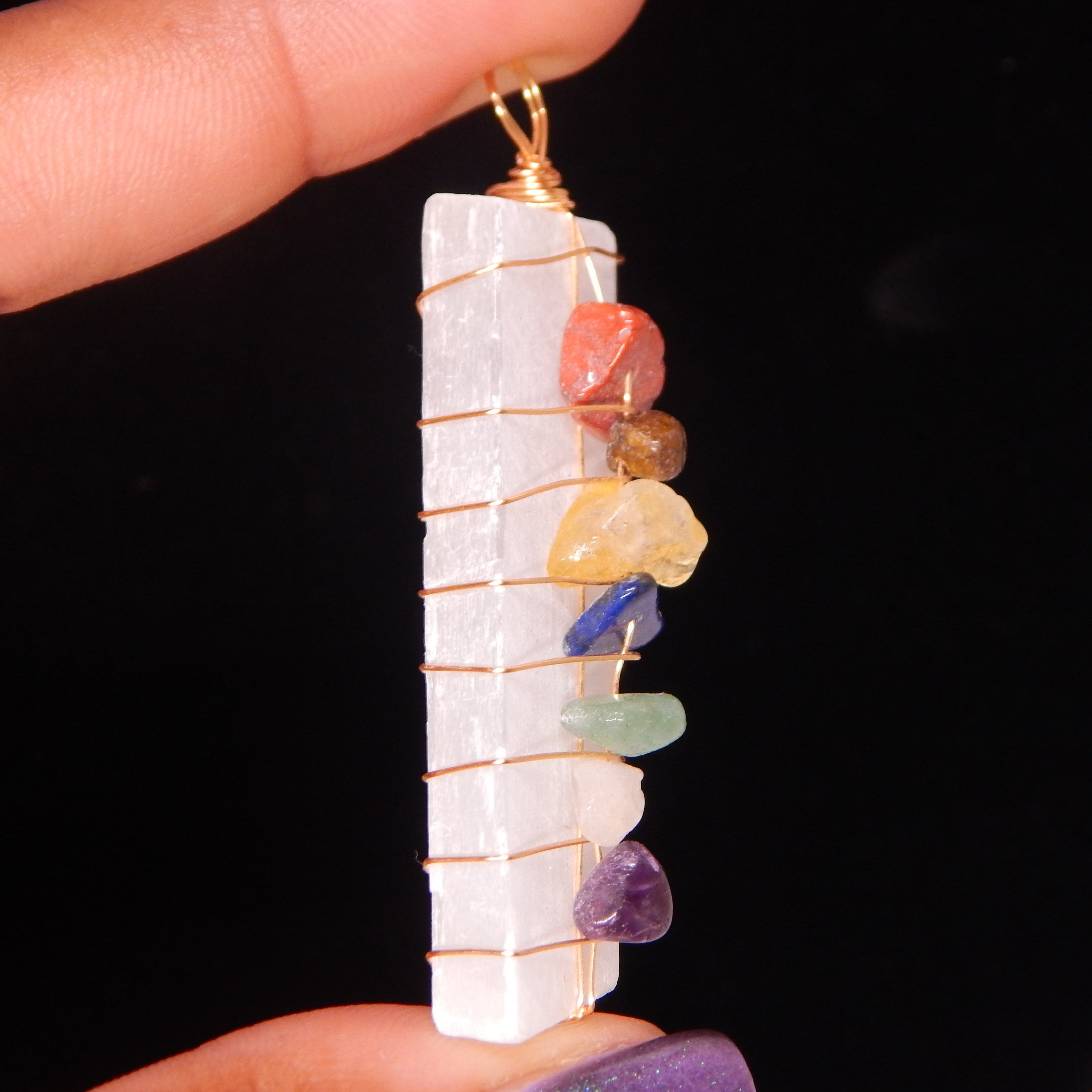 Satin Spar 7 Chakra Pendant - SS2