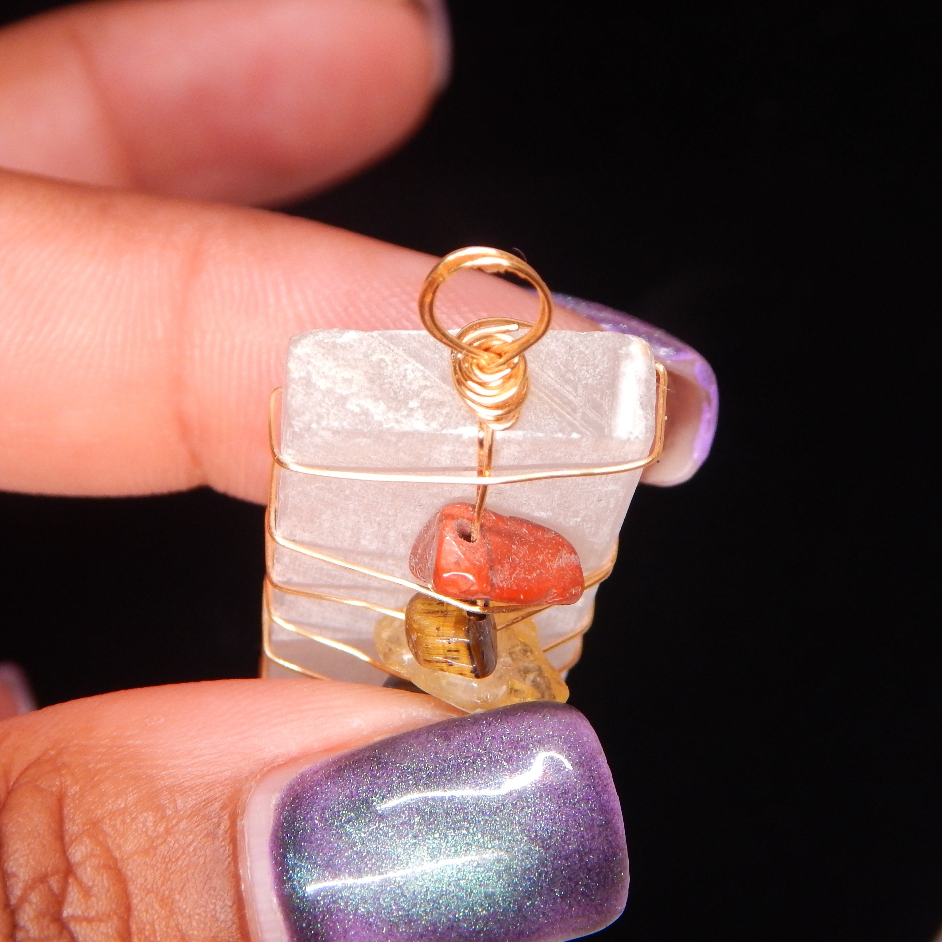 Satin Spar 7 Chakra Pendant - SS2