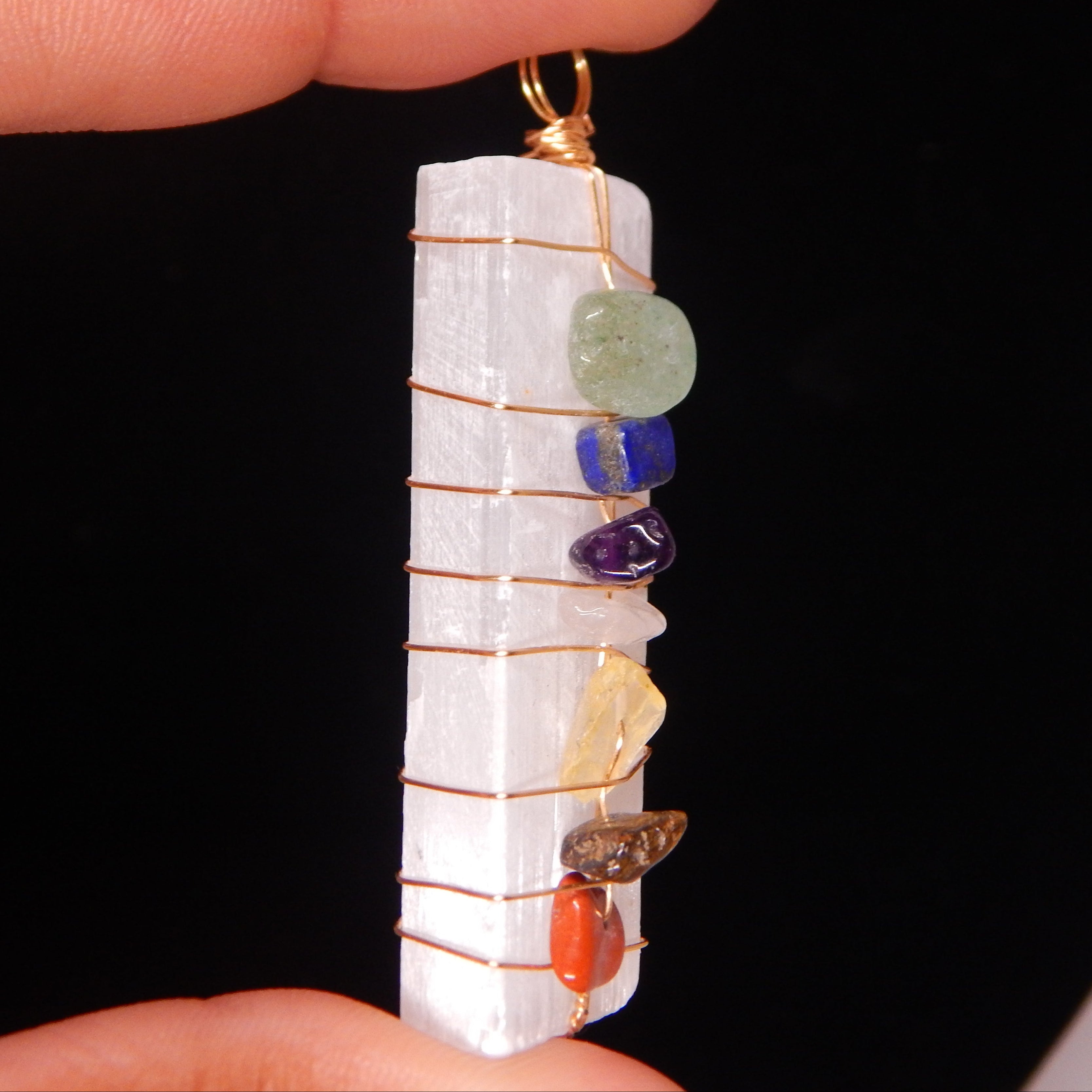 Satin Spar 7 Chakra Pendant - SS3
