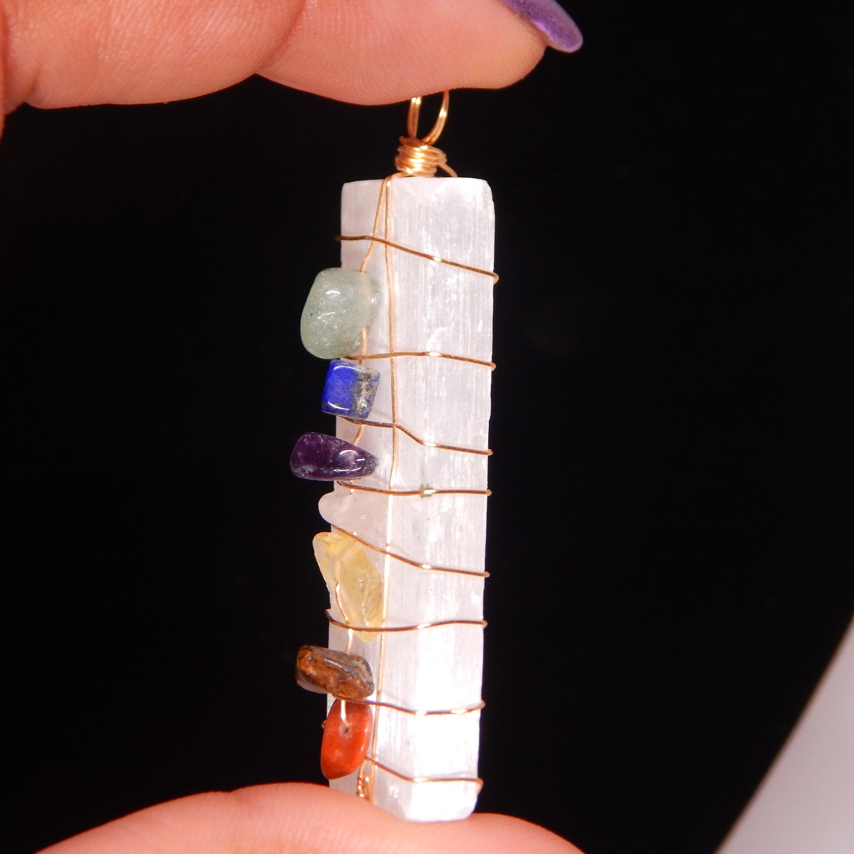 Satin Spar 7 Chakra Pendant - SS3