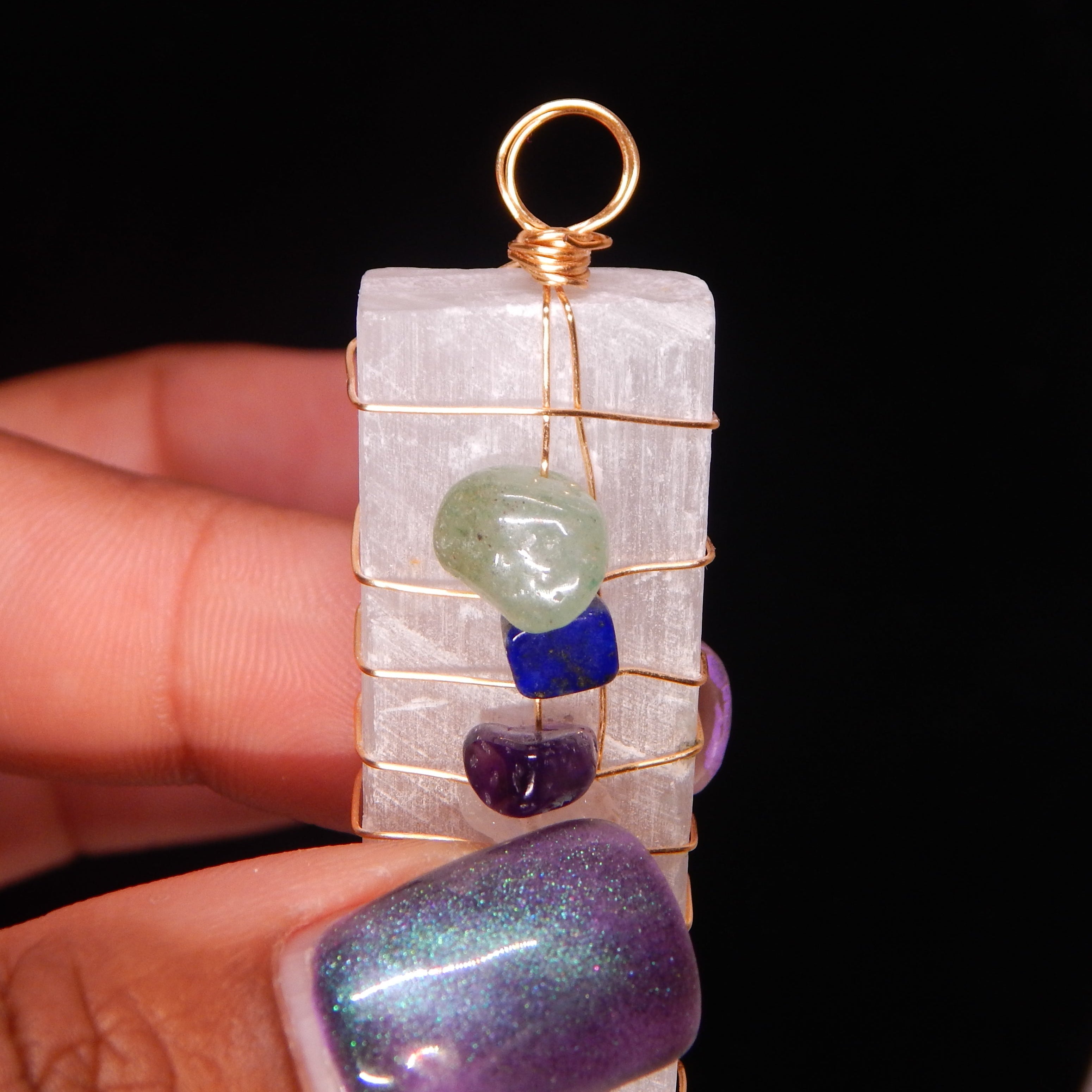Satin Spar 7 Chakra Pendant - SS3