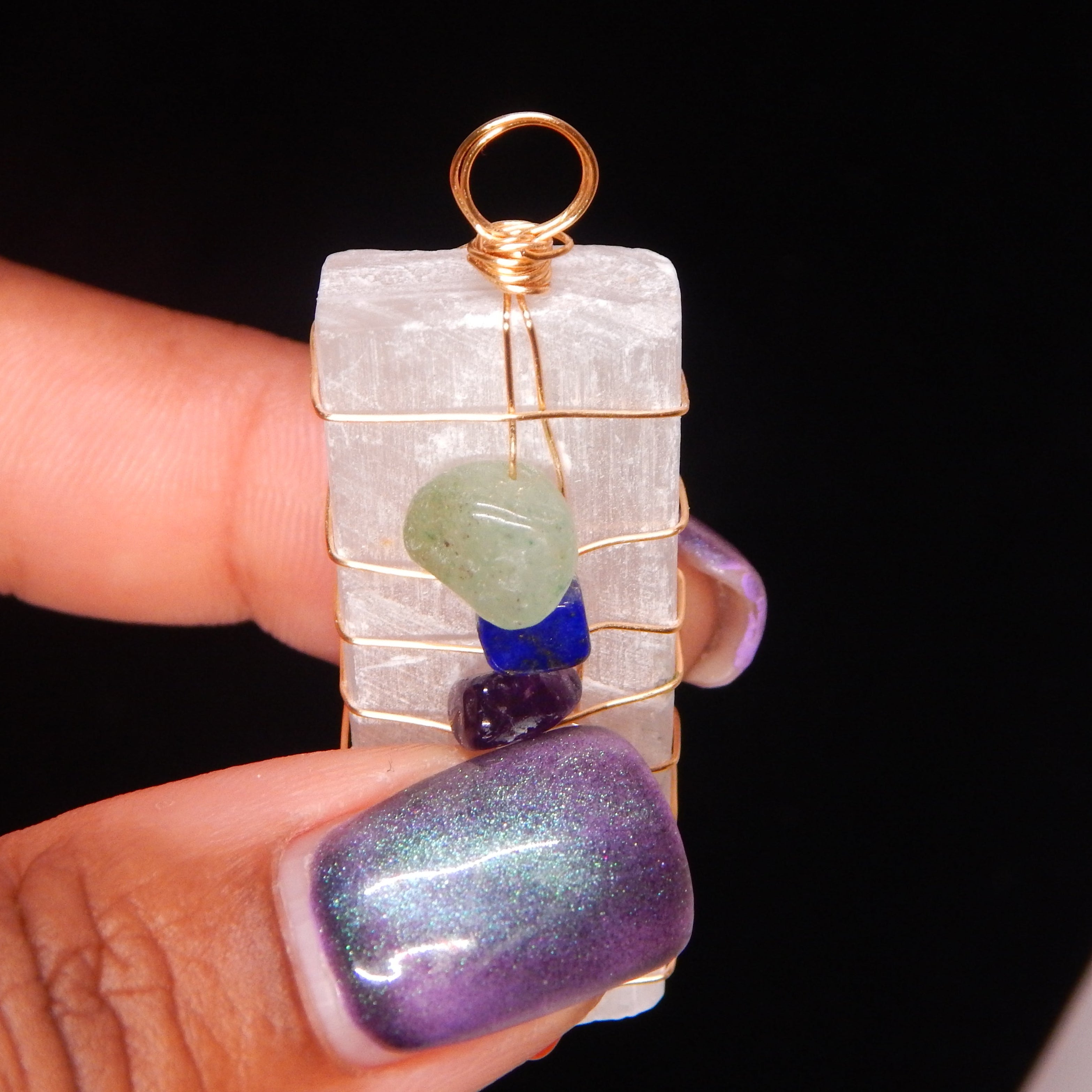 Satin Spar 7 Chakra Pendant - SS3