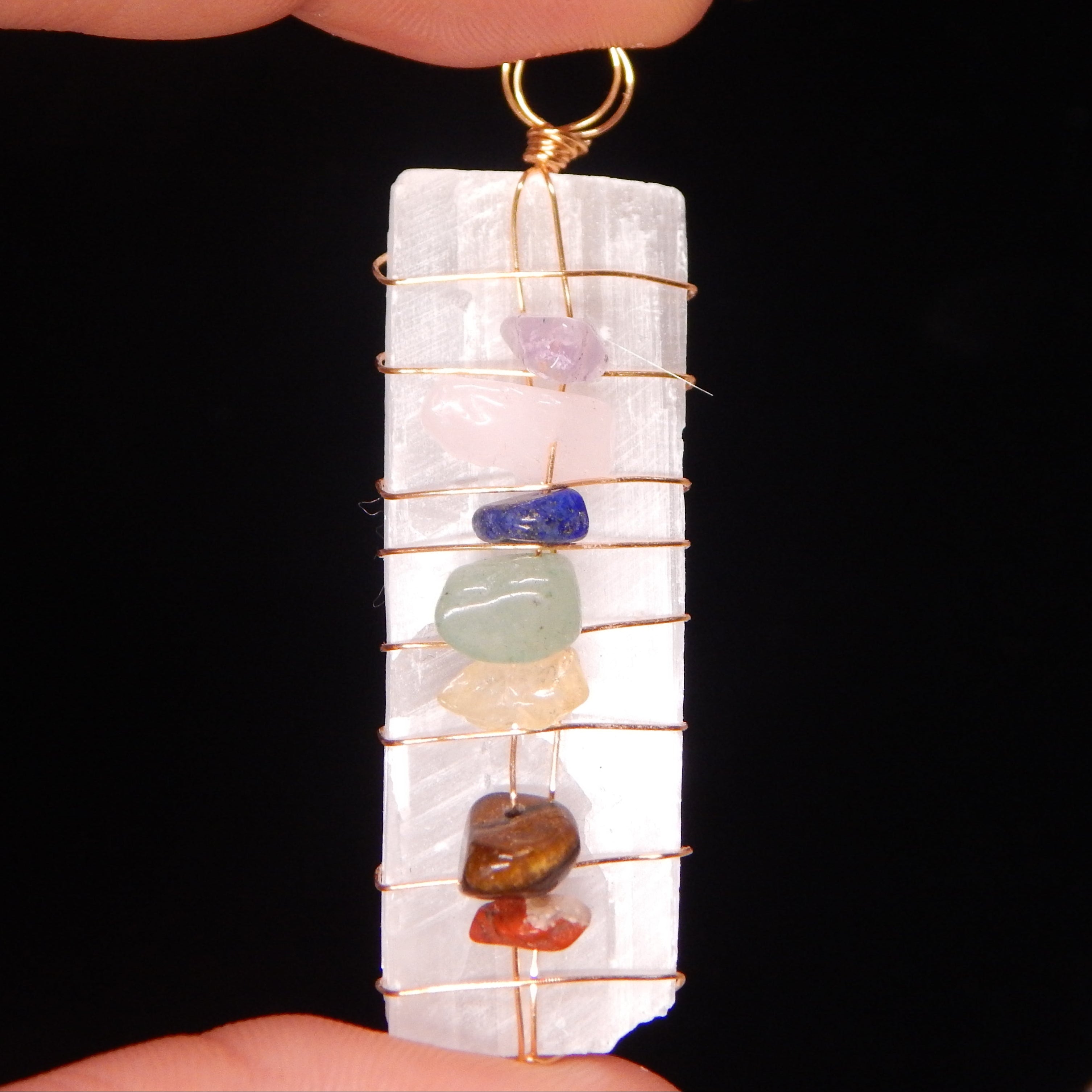 Satin Spar 7 Chakra Pendant - SS4
