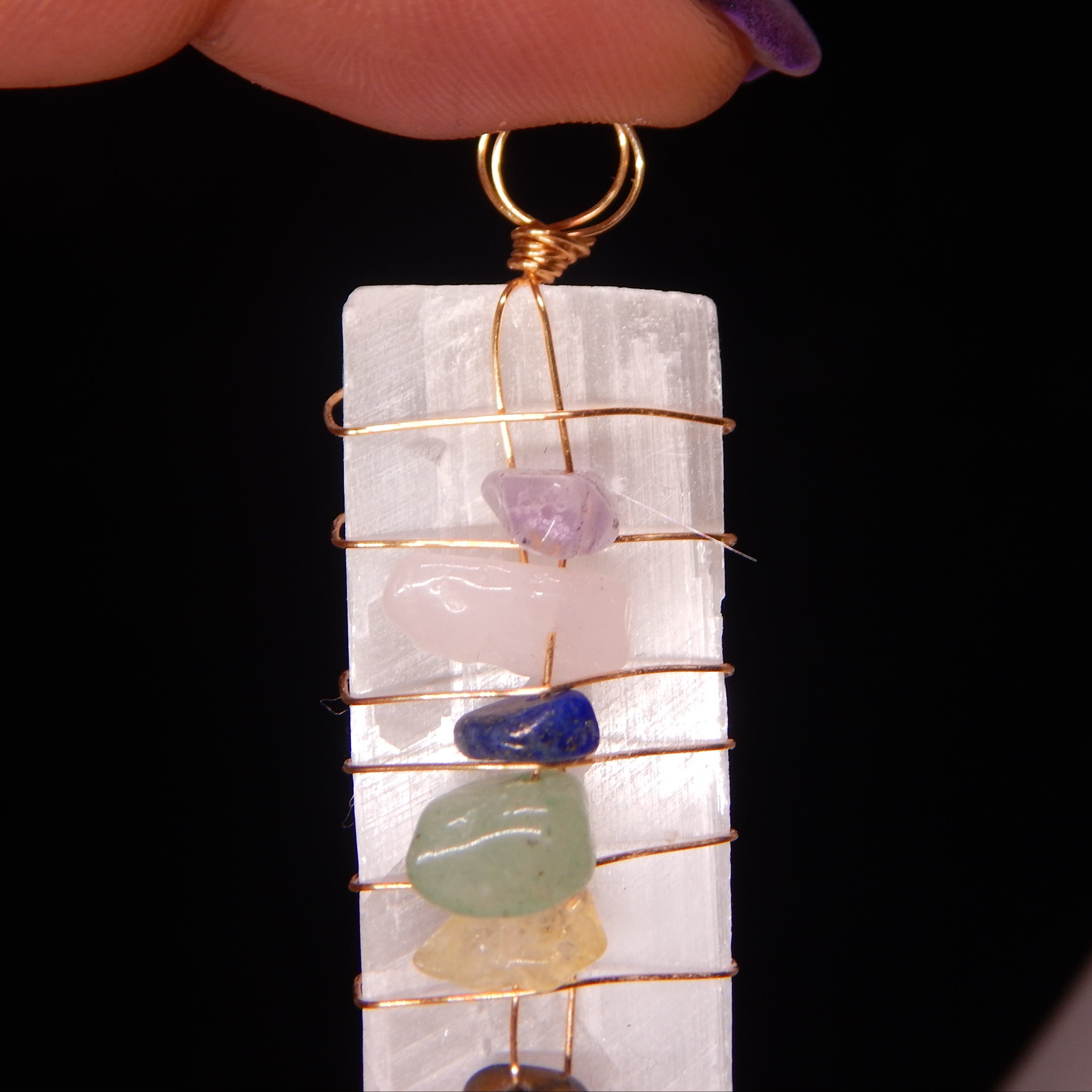 Satin Spar 7 Chakra Pendant - SS4