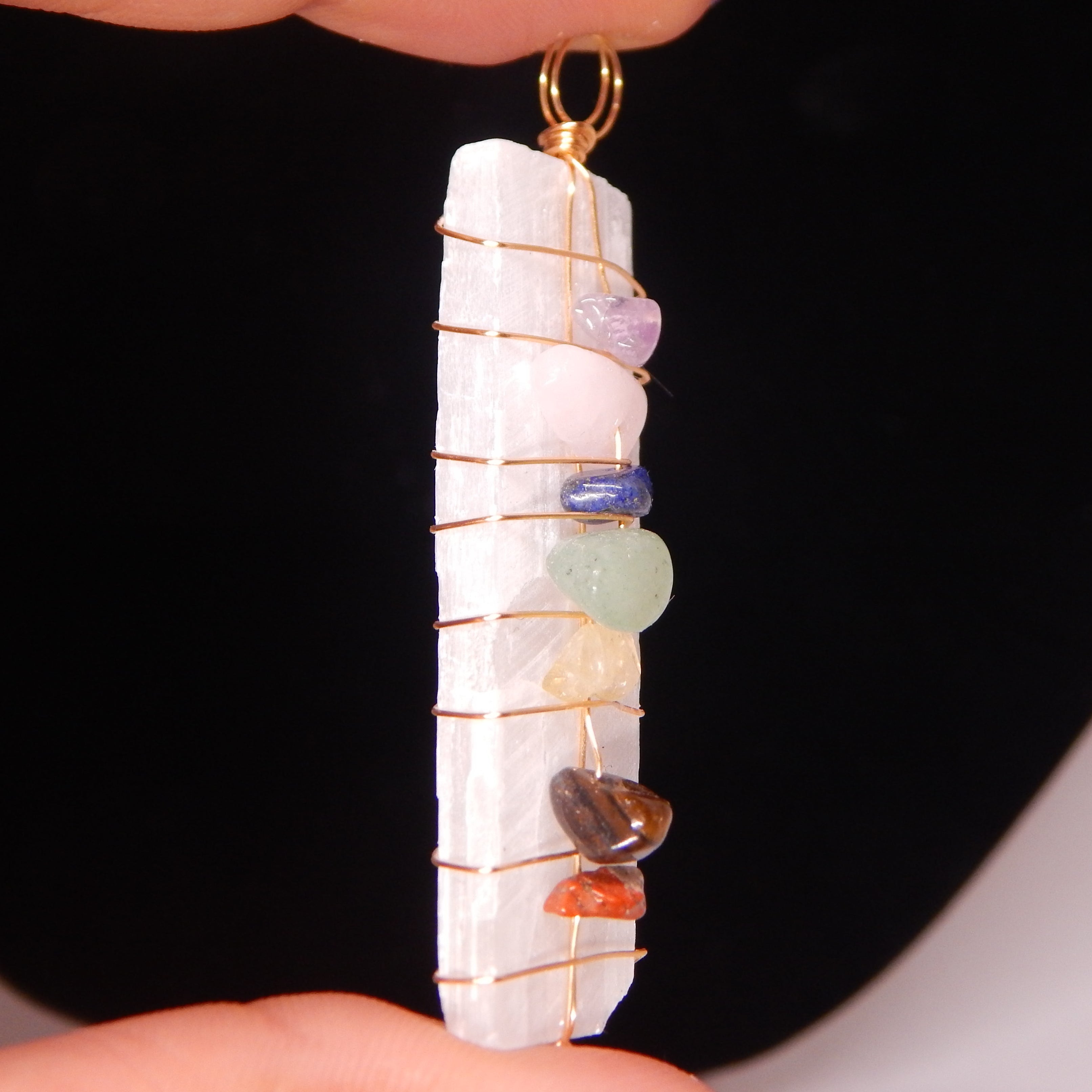 Satin Spar 7 Chakra Pendant - SS4
