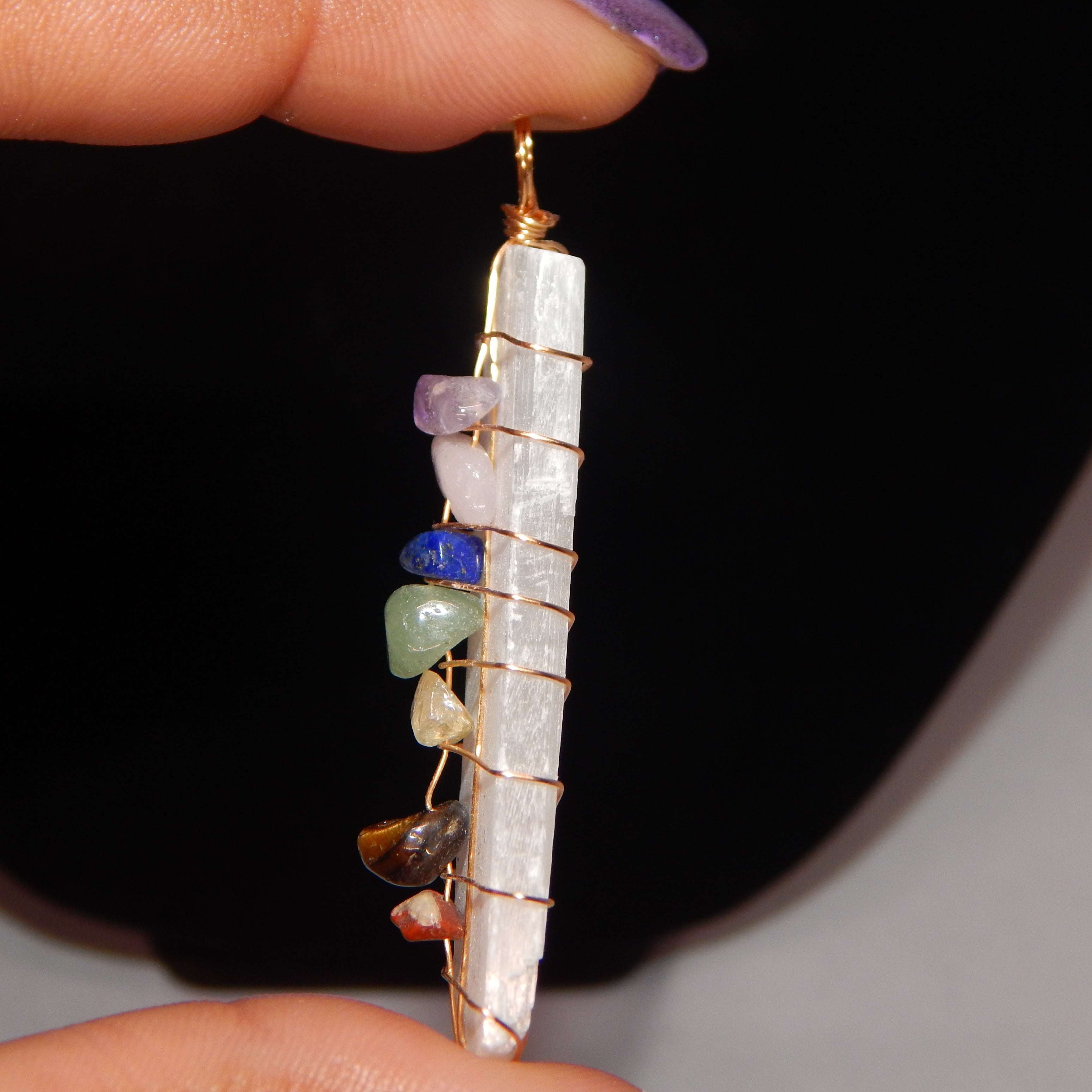 Satin Spar 7 Chakra Pendant - SS4