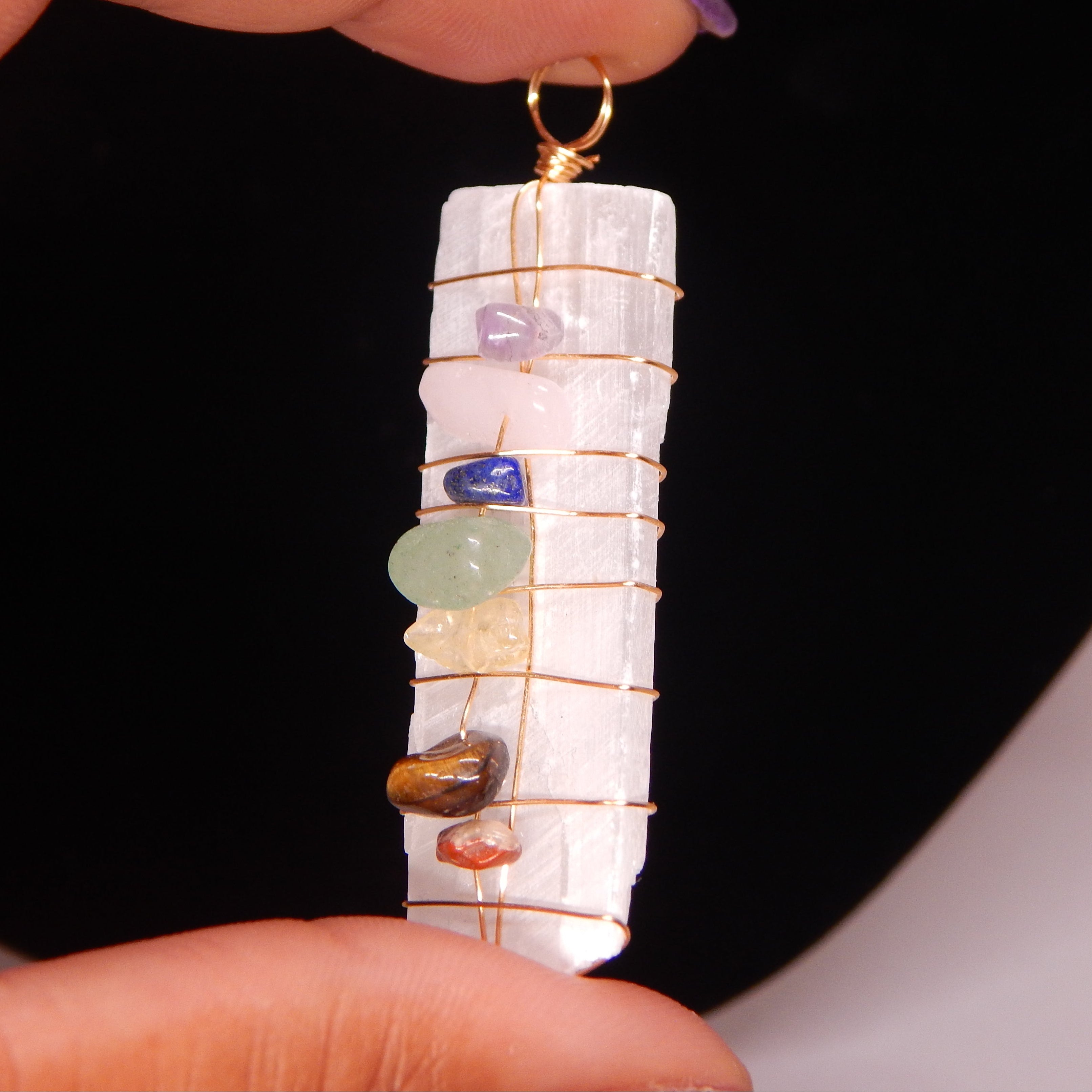 Satin Spar 7 Chakra Pendant - SS4