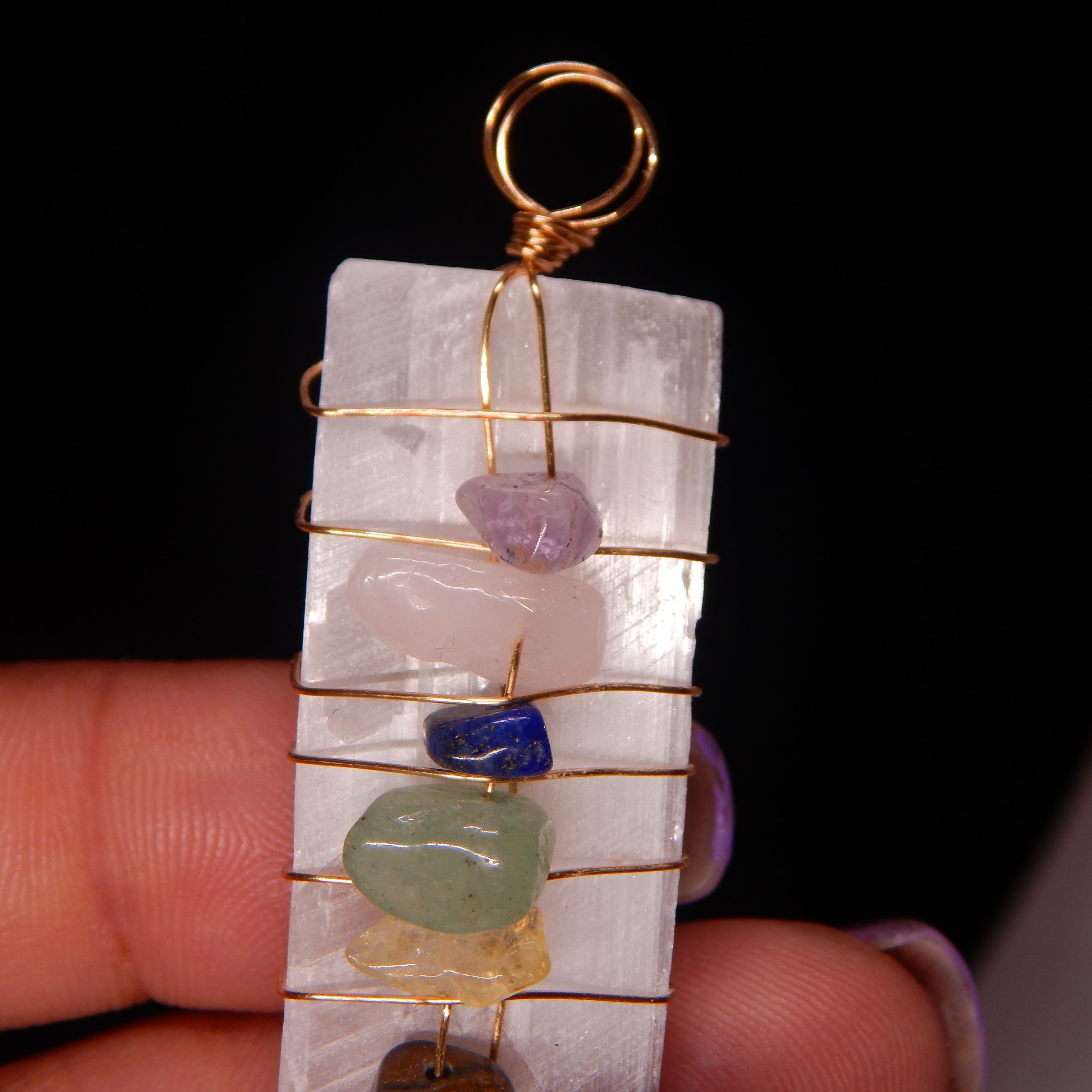 Satin Spar 7 Chakra Pendant - SS4