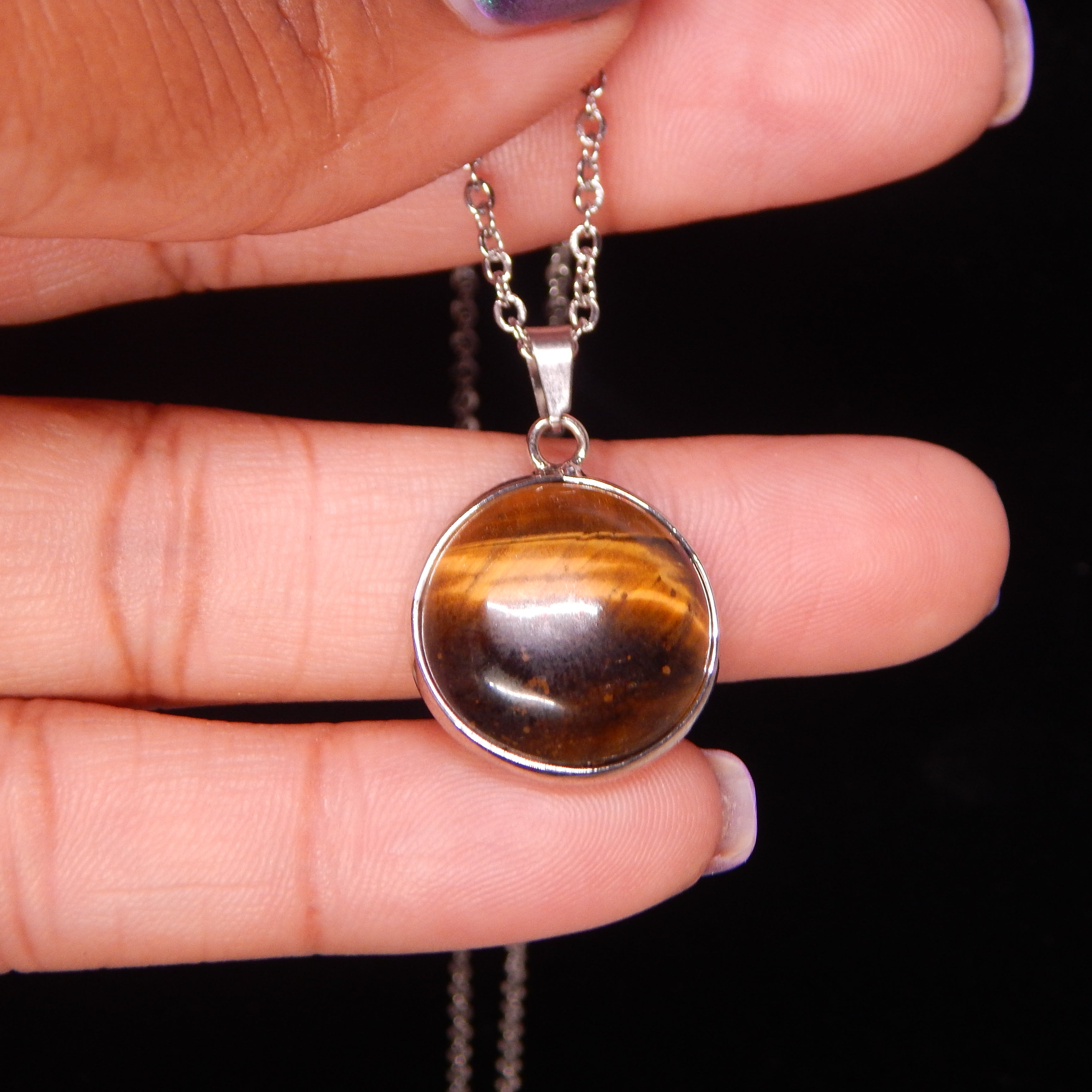 Yellow Tiger's Eye Circle Pendant
