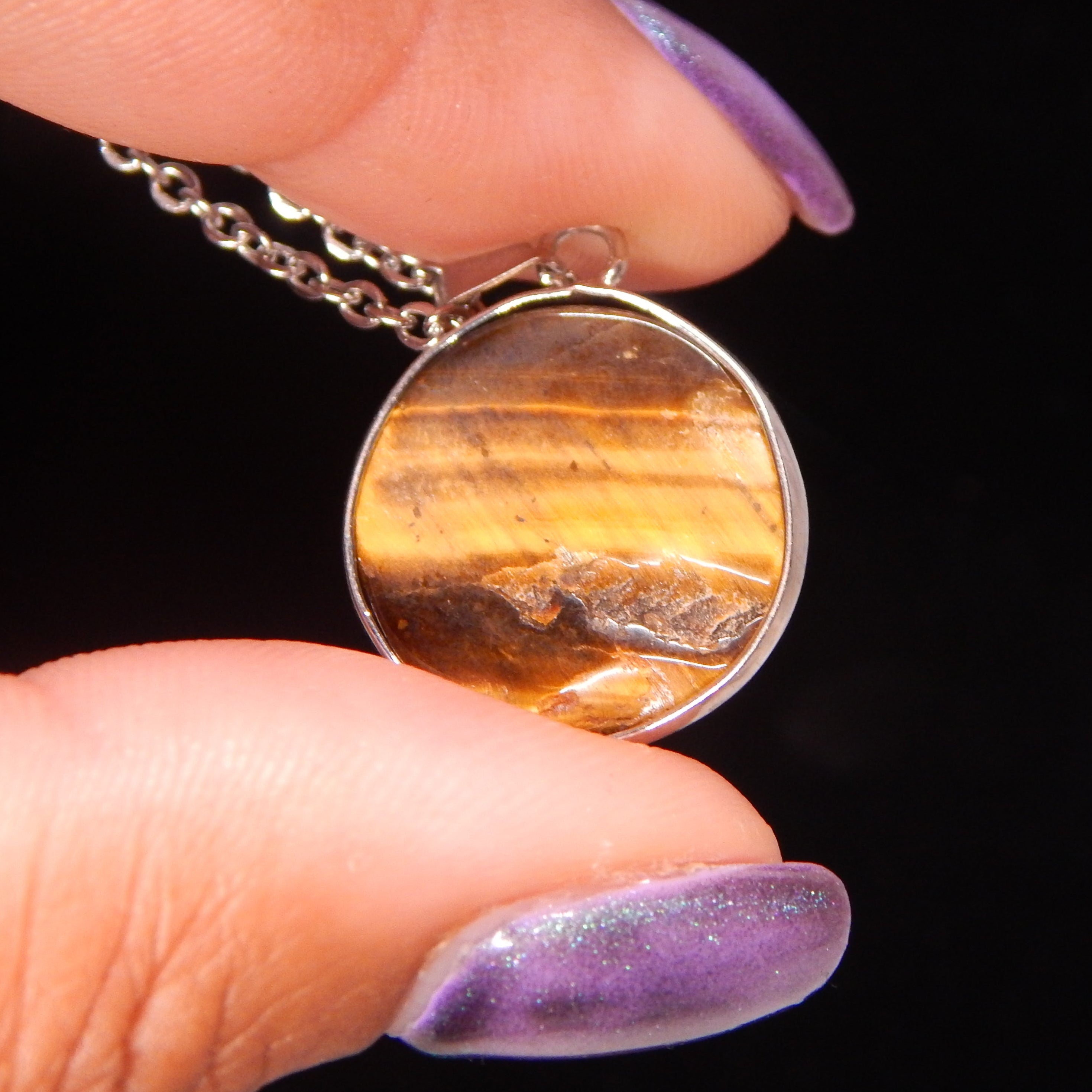 Yellow Tiger's Eye Circle Pendant
