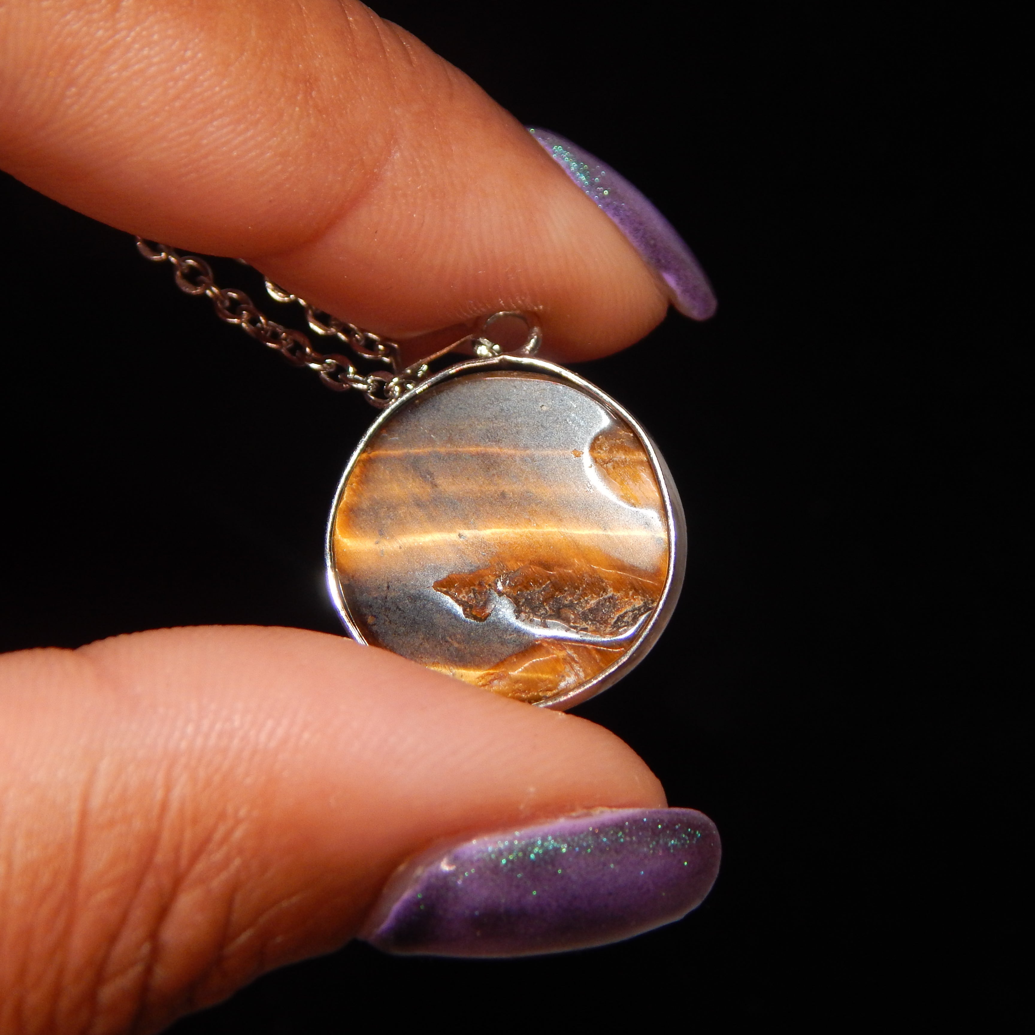 Yellow Tiger's Eye Circle Pendant