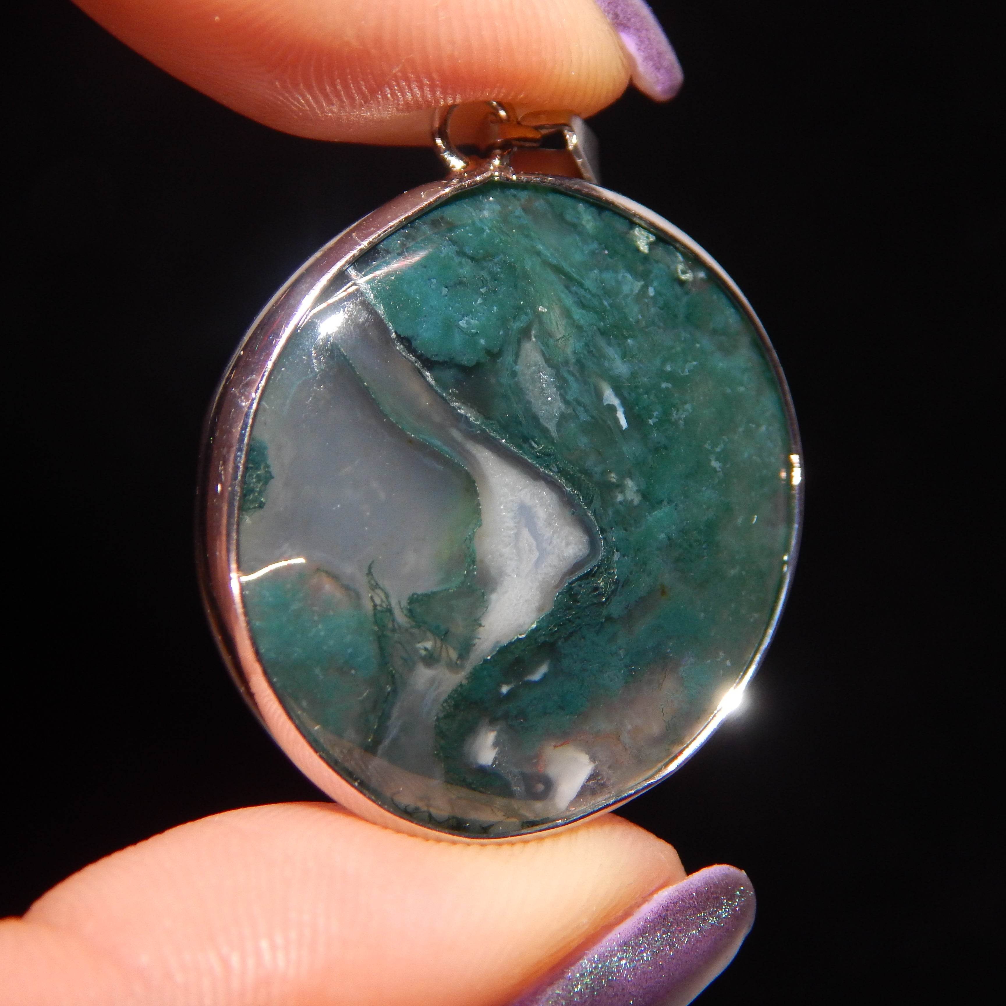 Moss Agate Circle Pendant