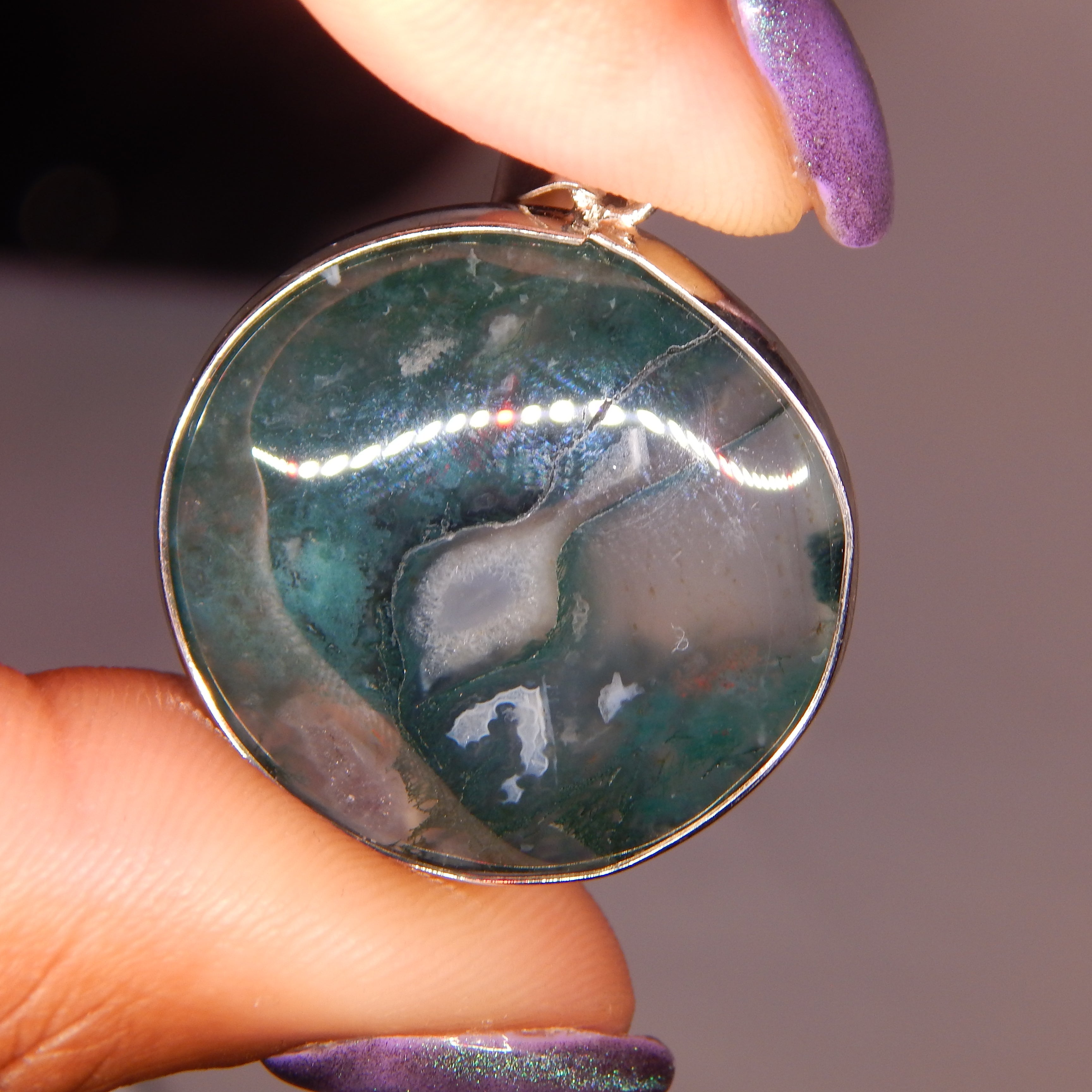 Moss Agate Circle Pendant
