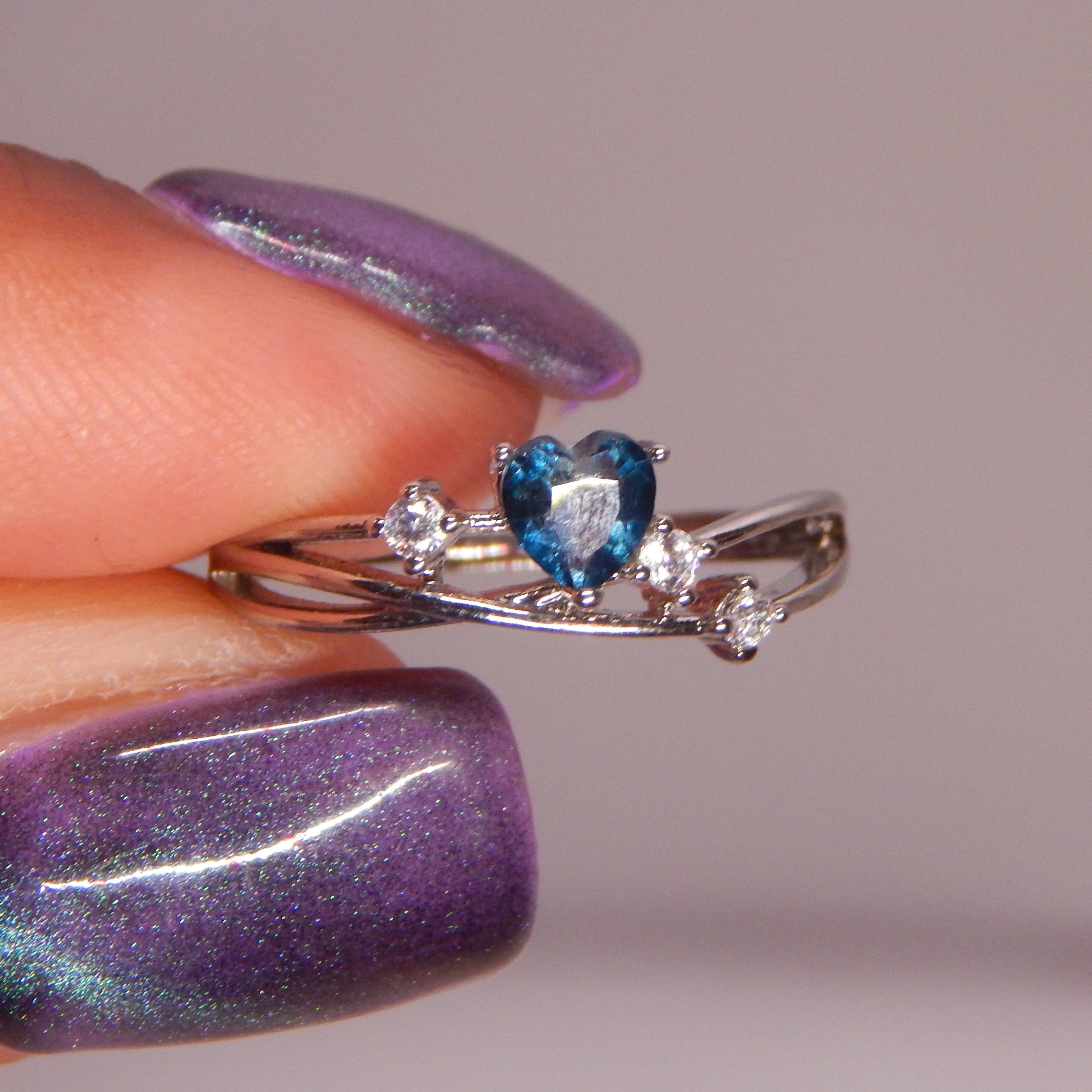 Blue Moissanite Heart Ring - Adjustable/Lab-created