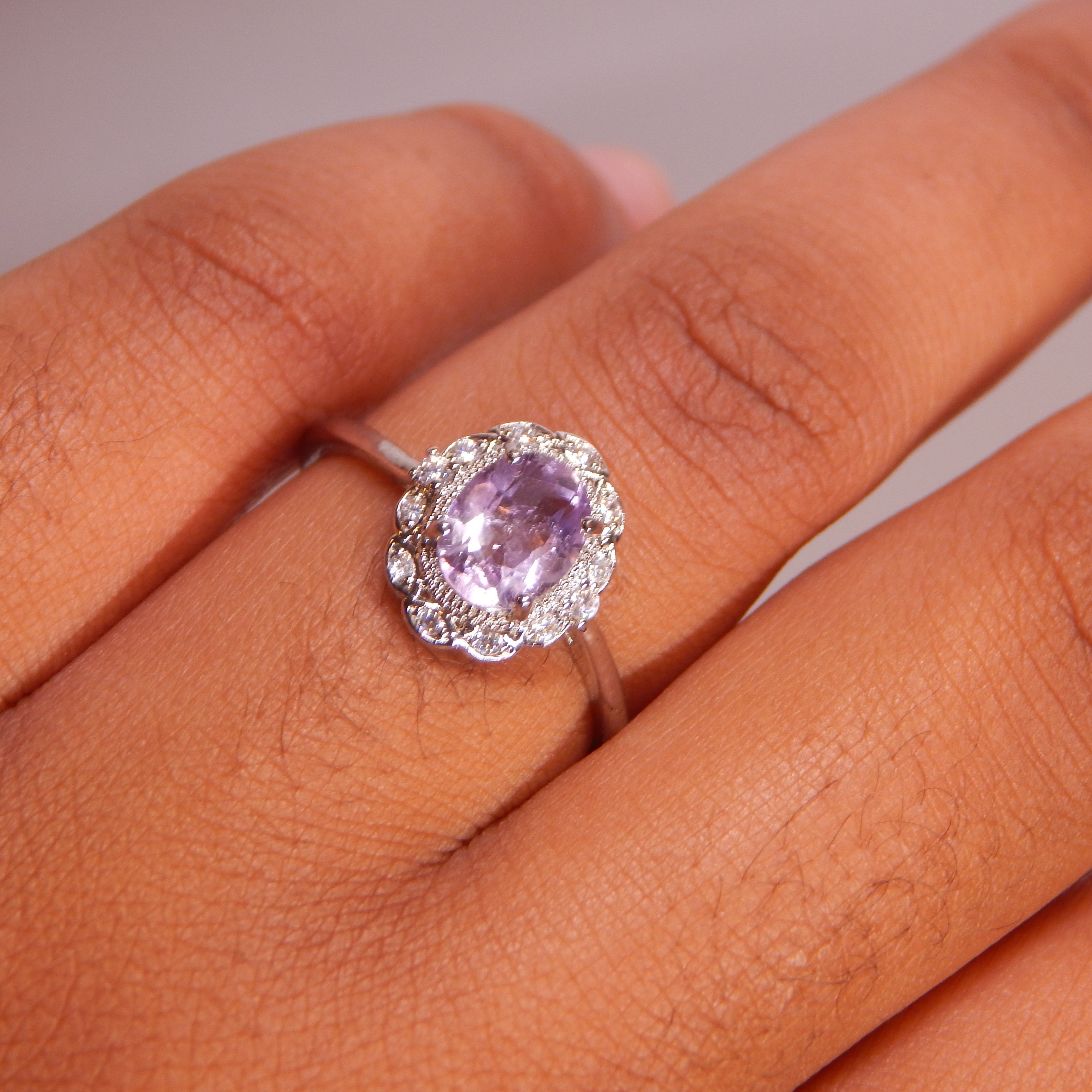 Amethyst Oval Ring in Flower Setting - Adjustable