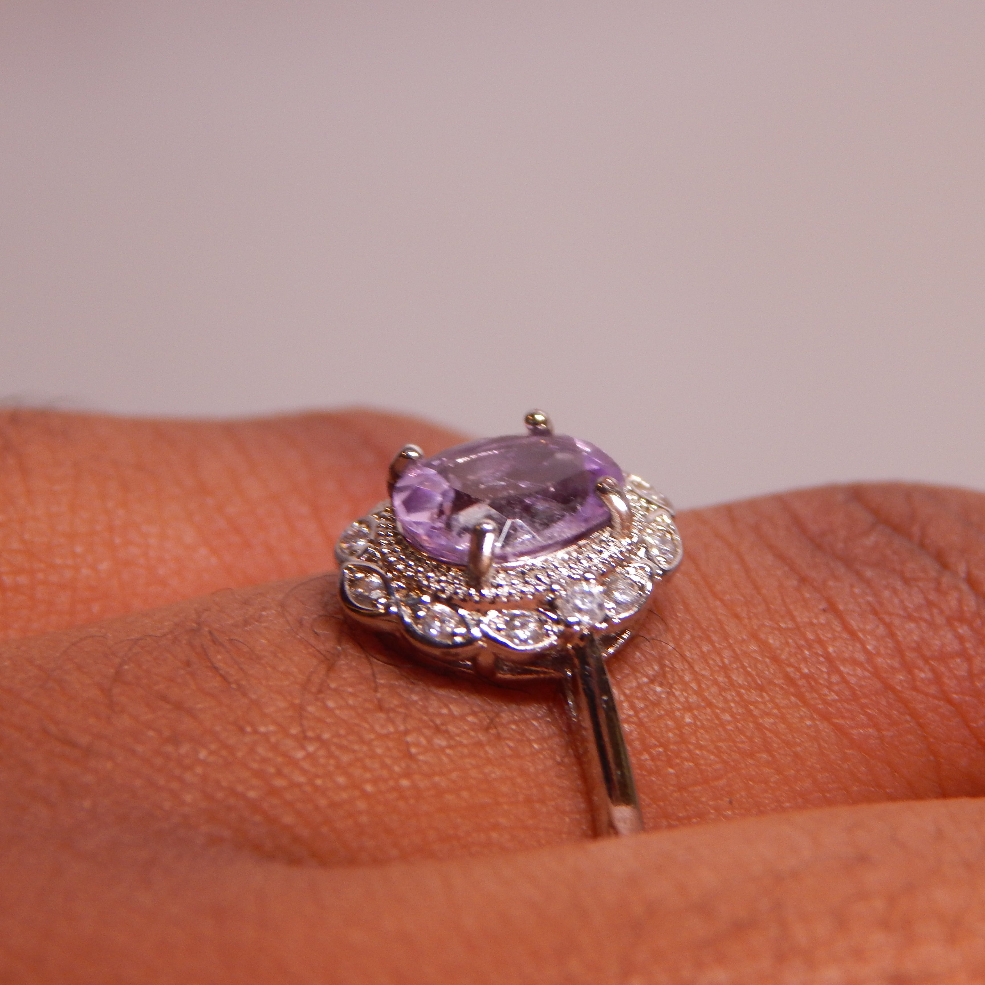 Amethyst Oval Ring in Flower Setting - Adjustable