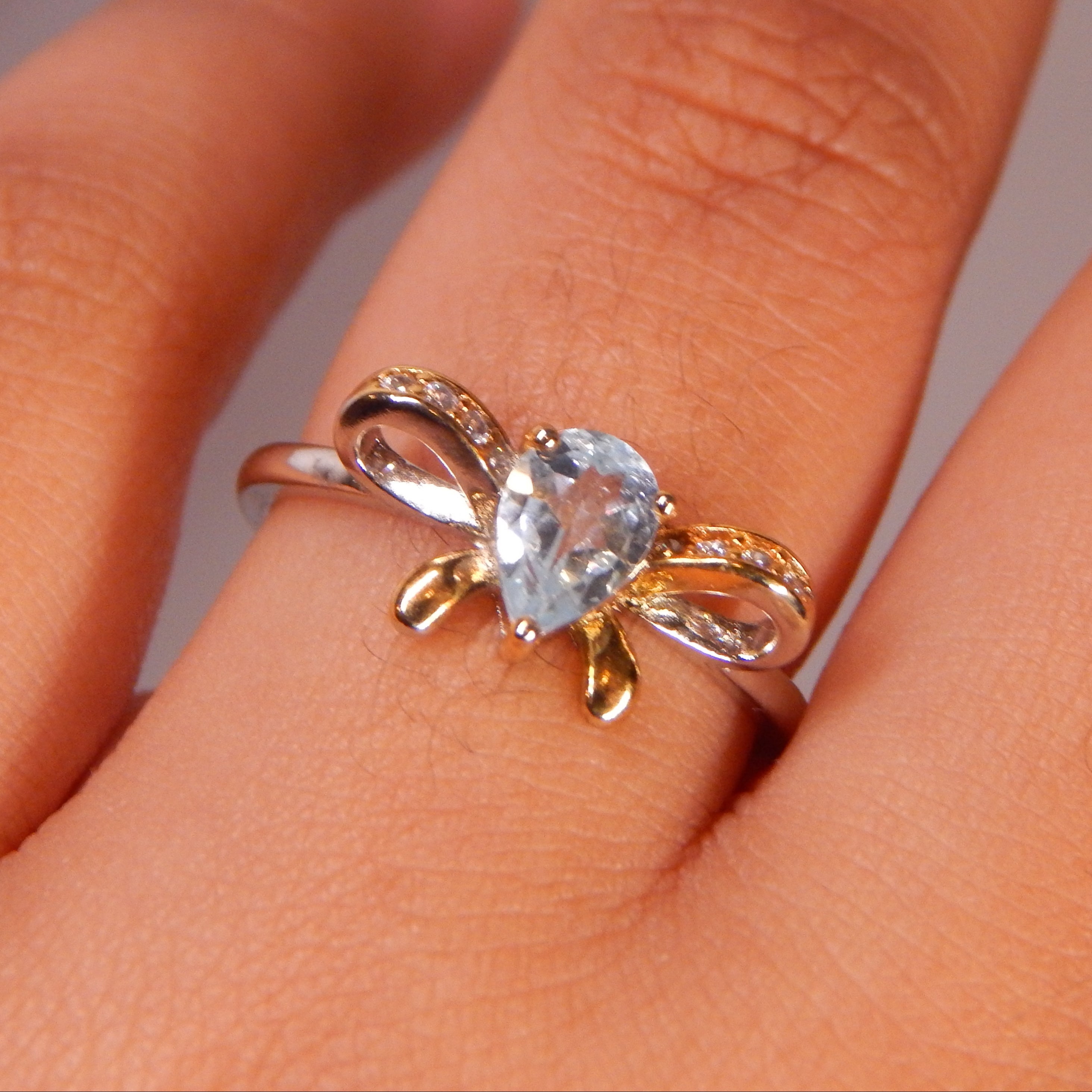 Blue Topaz Teardrop Bow Ring - Adjustable