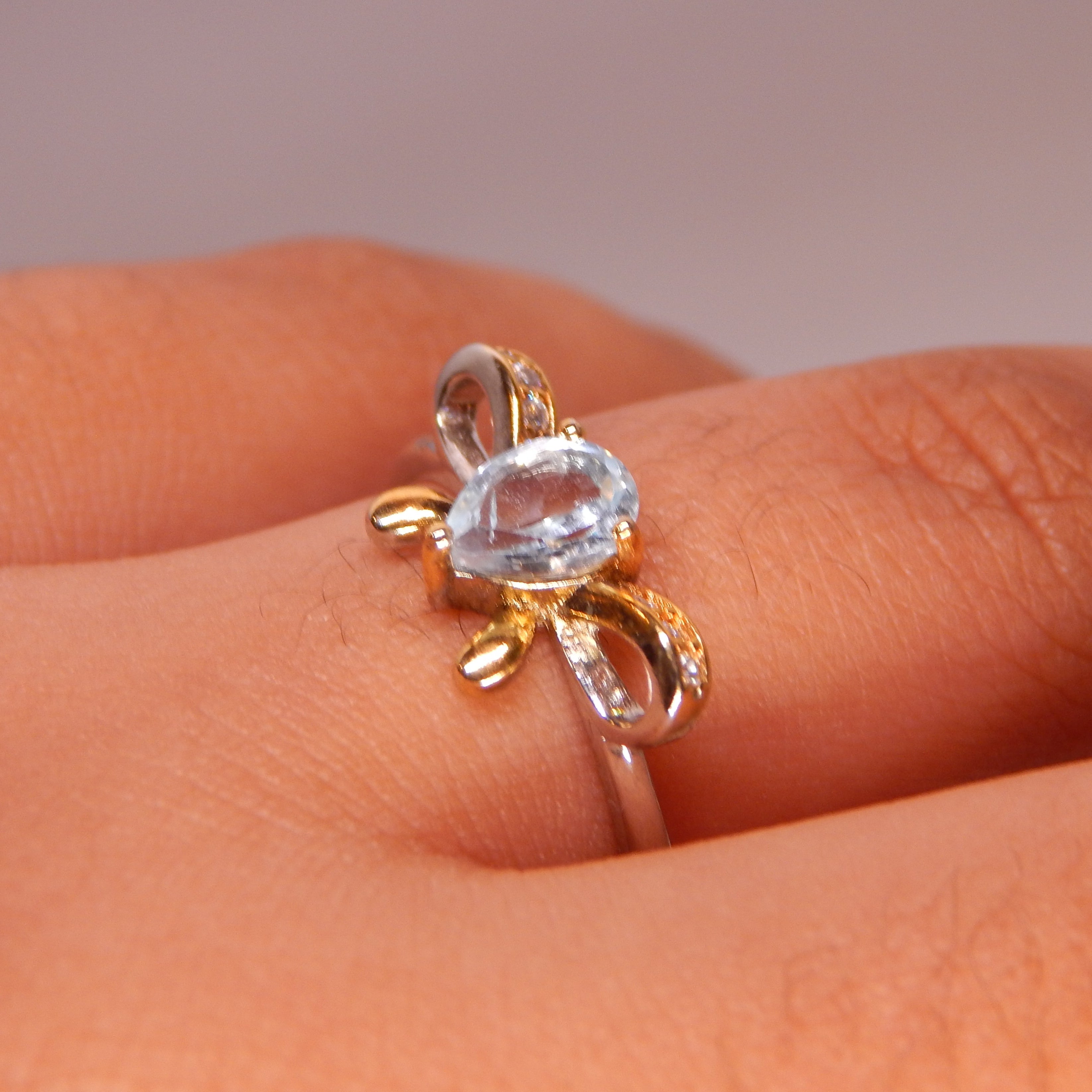 Blue Topaz Teardrop Bow Ring - Adjustable
