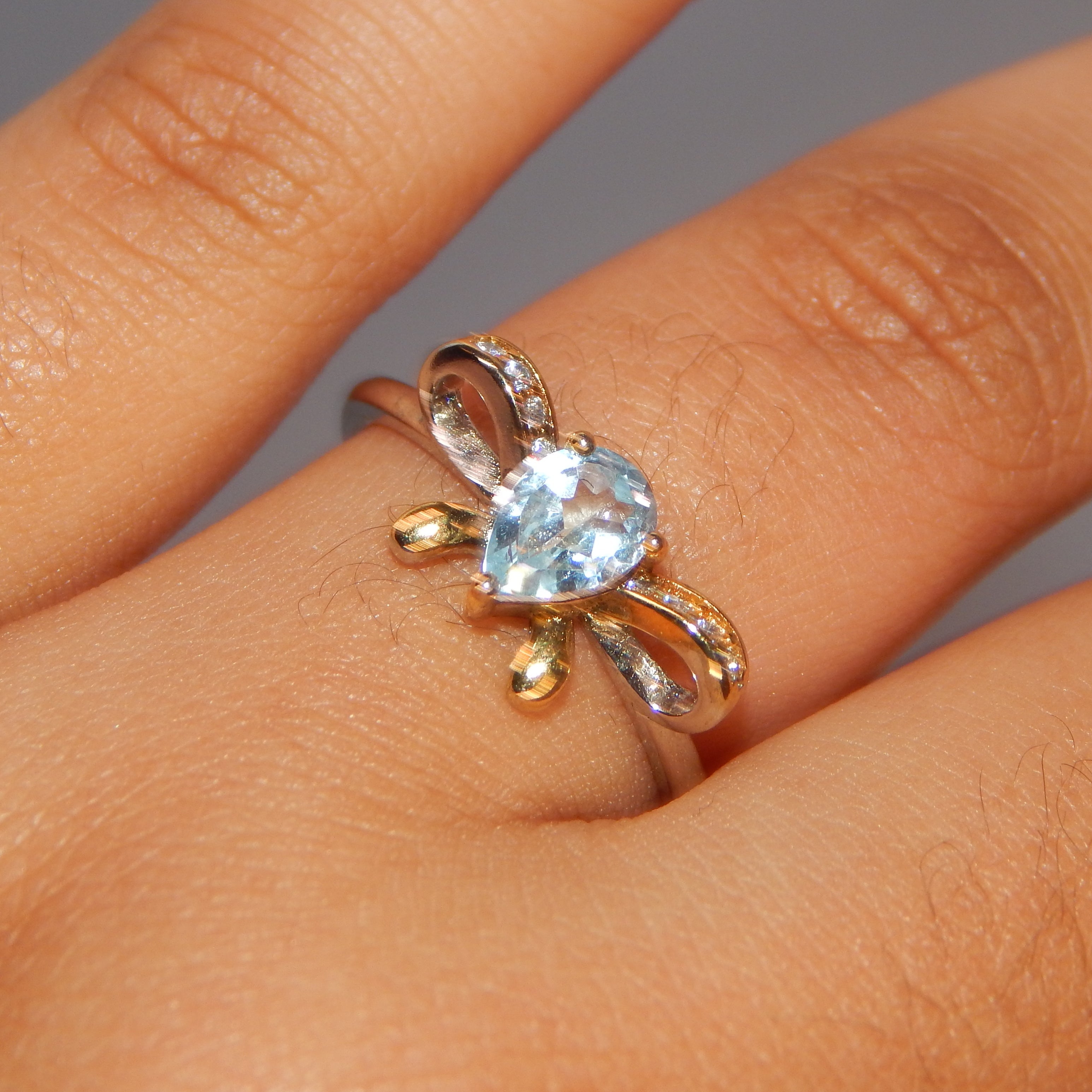 Blue Topaz Teardrop Bow Ring - Adjustable