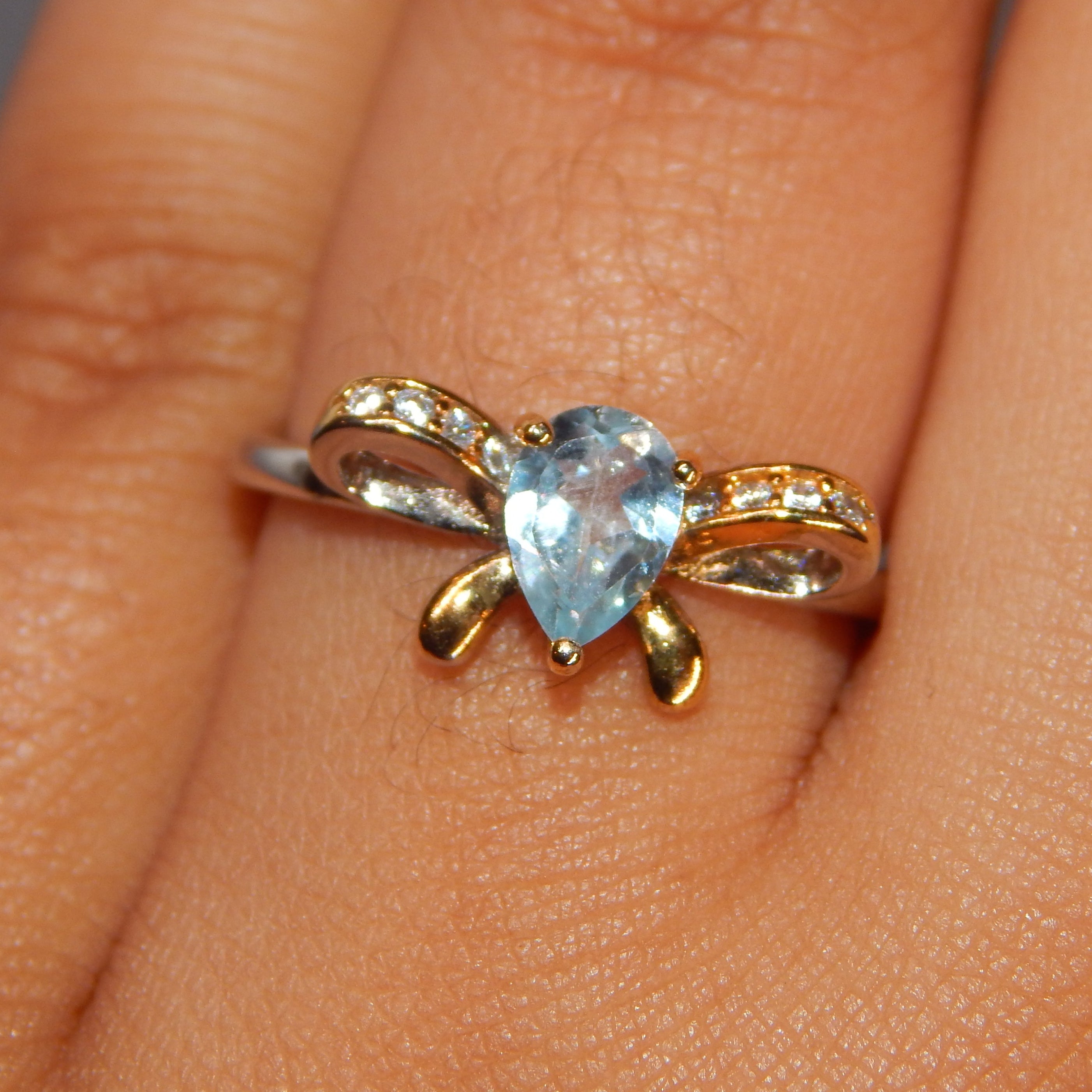 Blue Topaz Teardrop Bow Ring - Adjustable