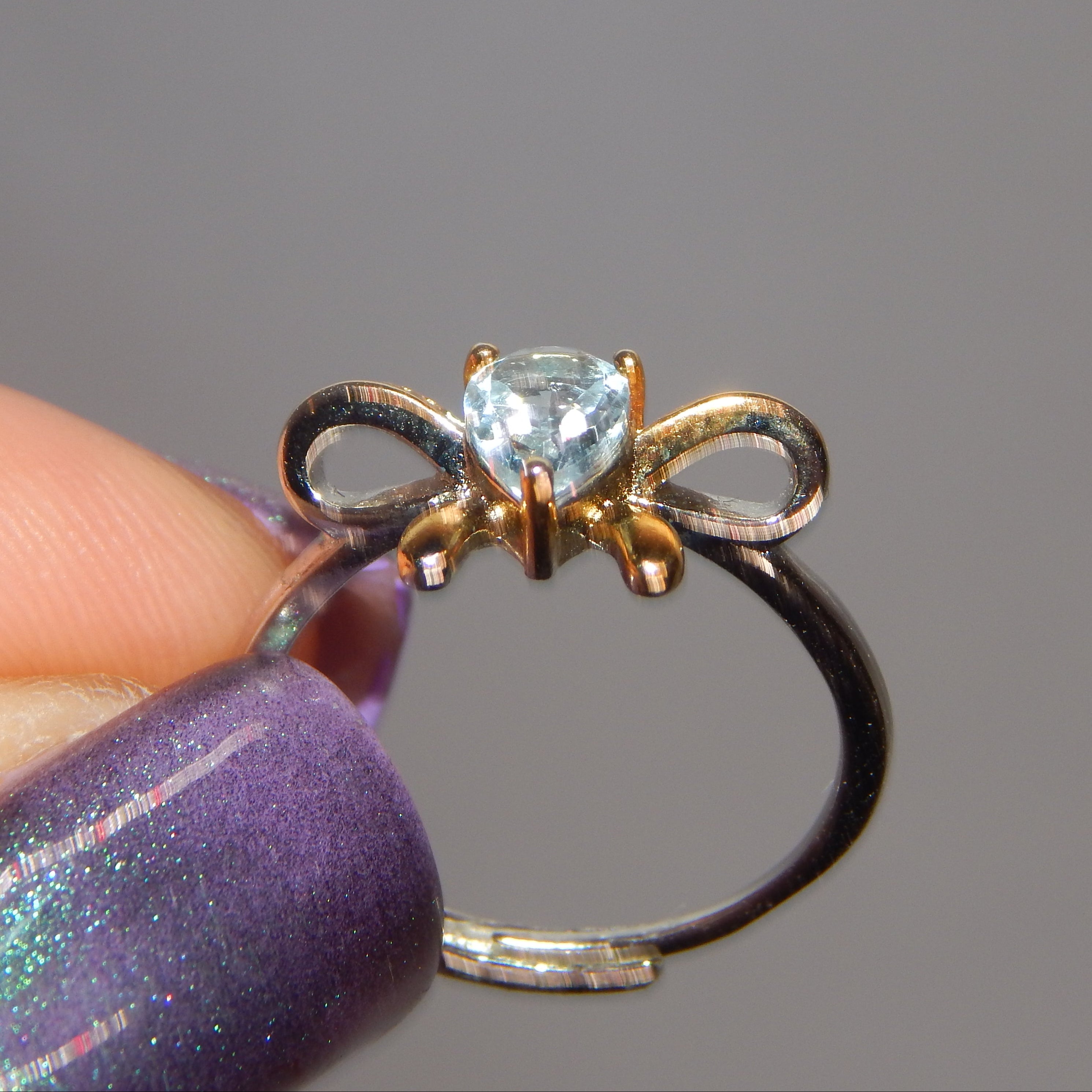 Blue Topaz Teardrop Bow Ring - Adjustable