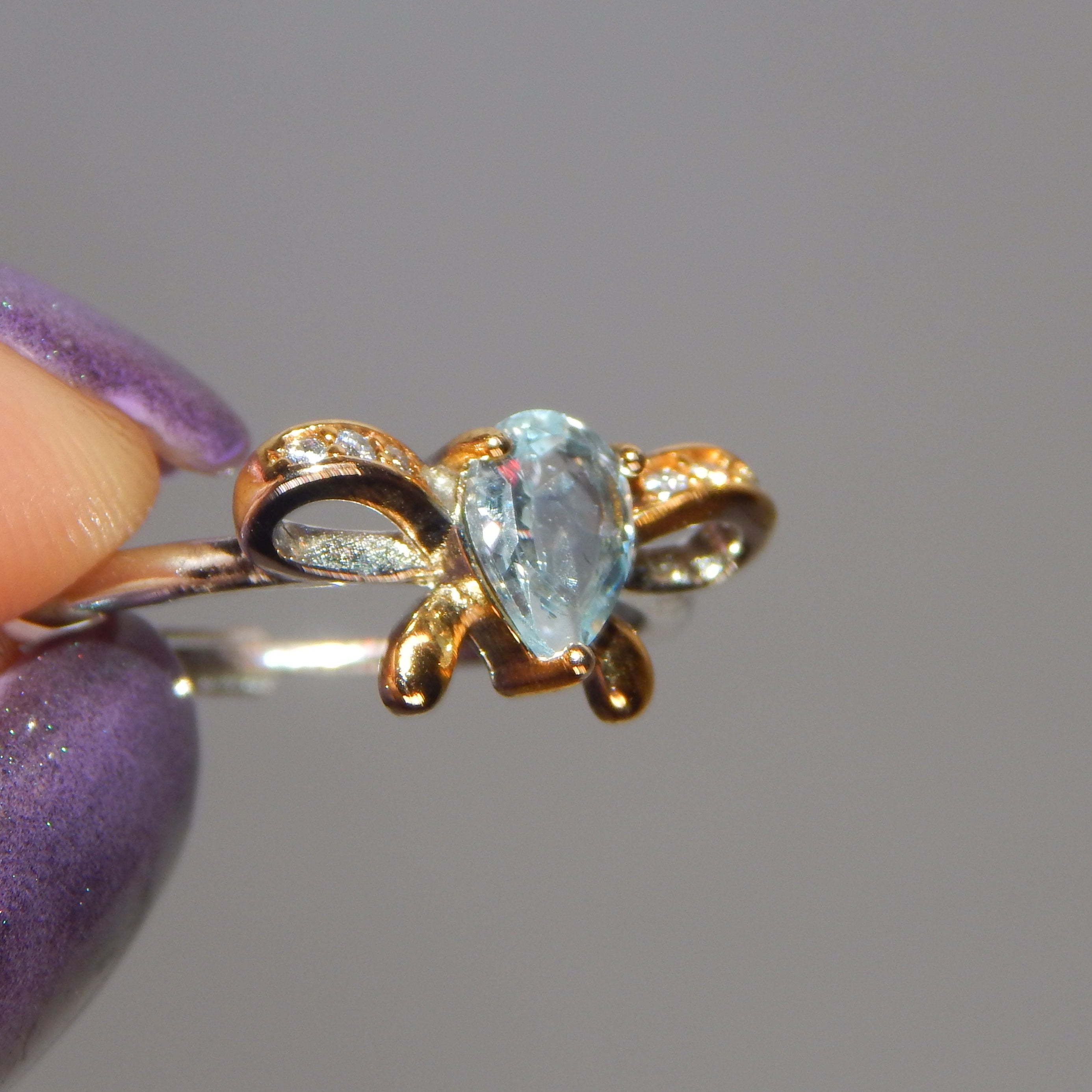 Blue Topaz Teardrop Bow Ring - Adjustable