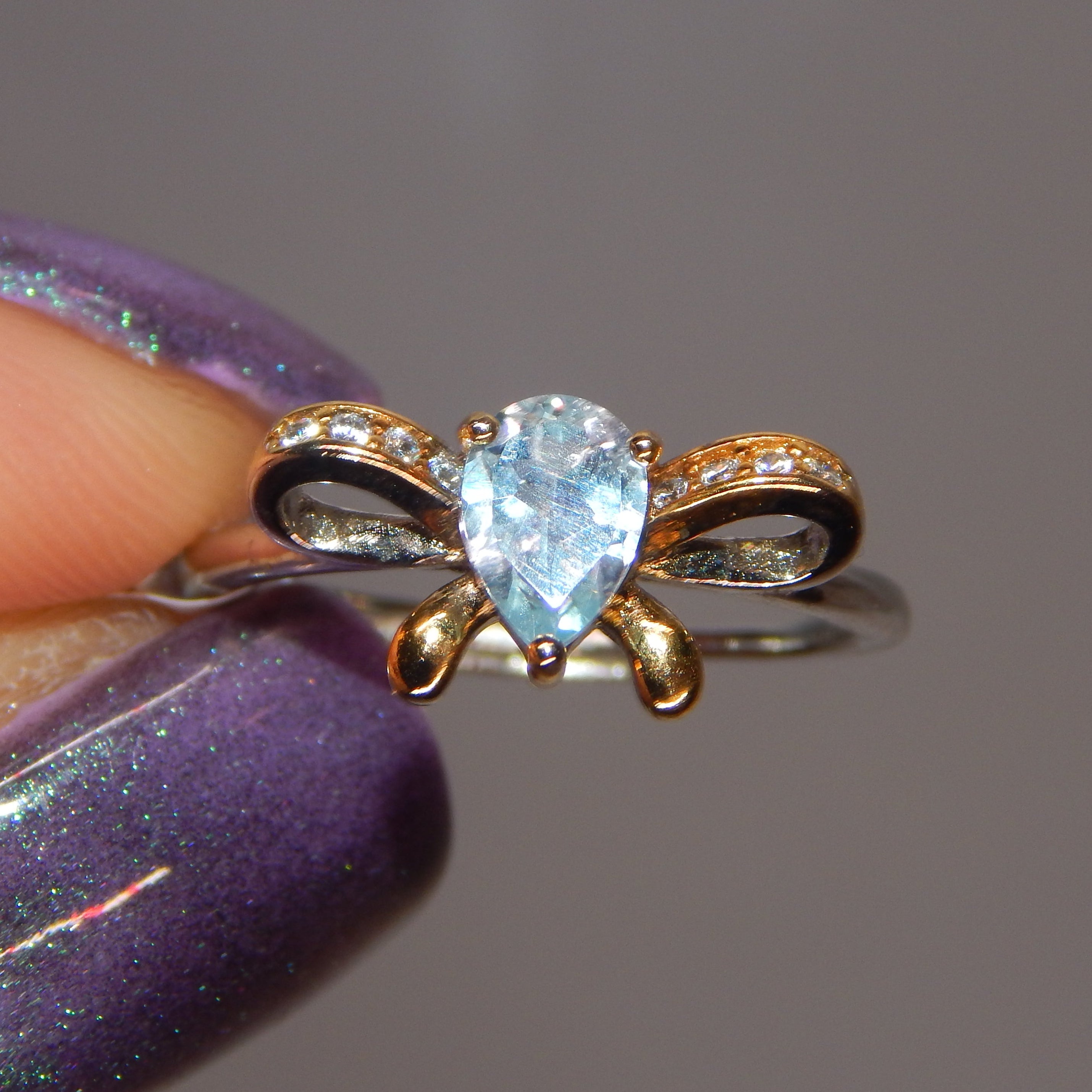 Blue Topaz Teardrop Bow Ring - Adjustable