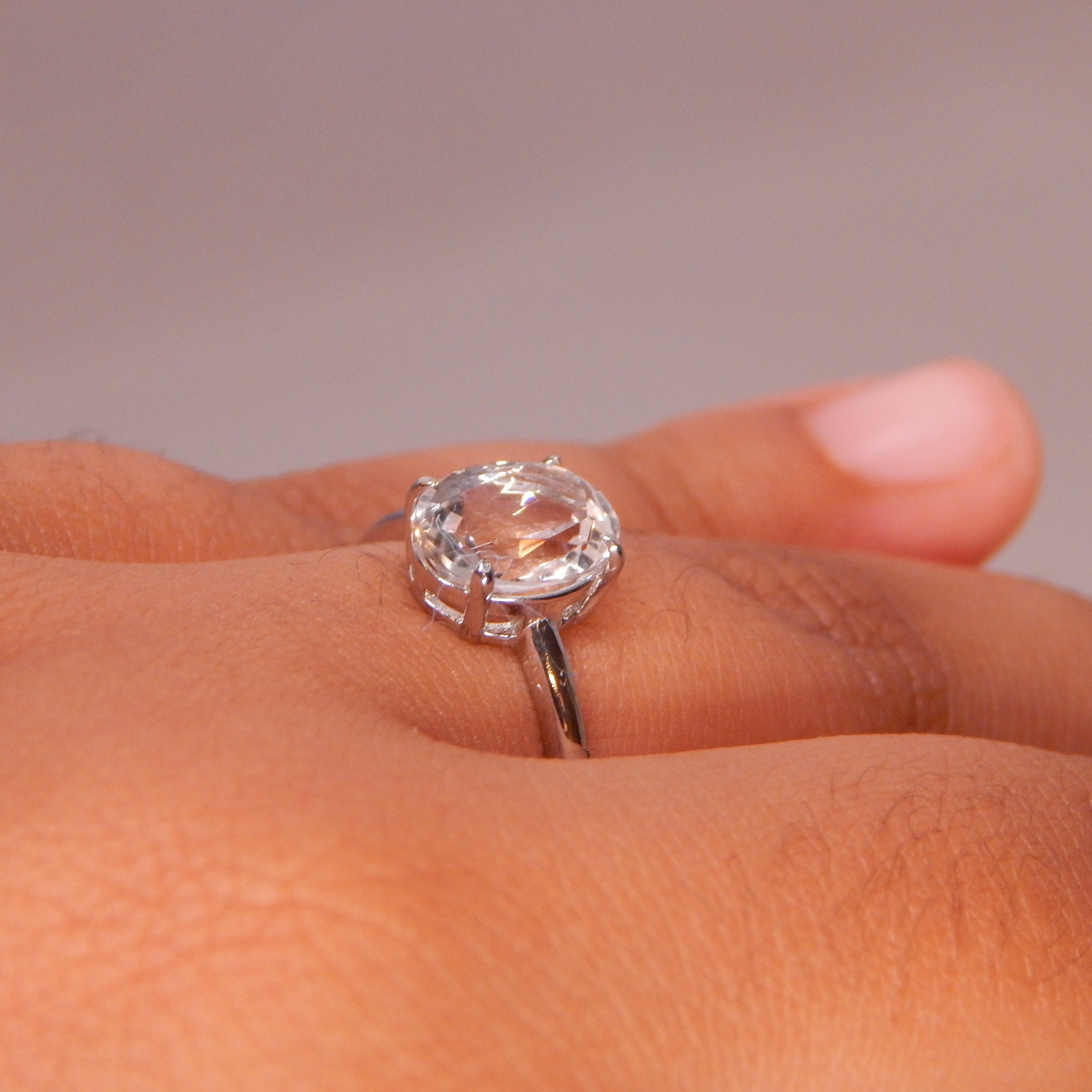 Clear Quartz Oval Ring - Adjustable (S925 Silver band)