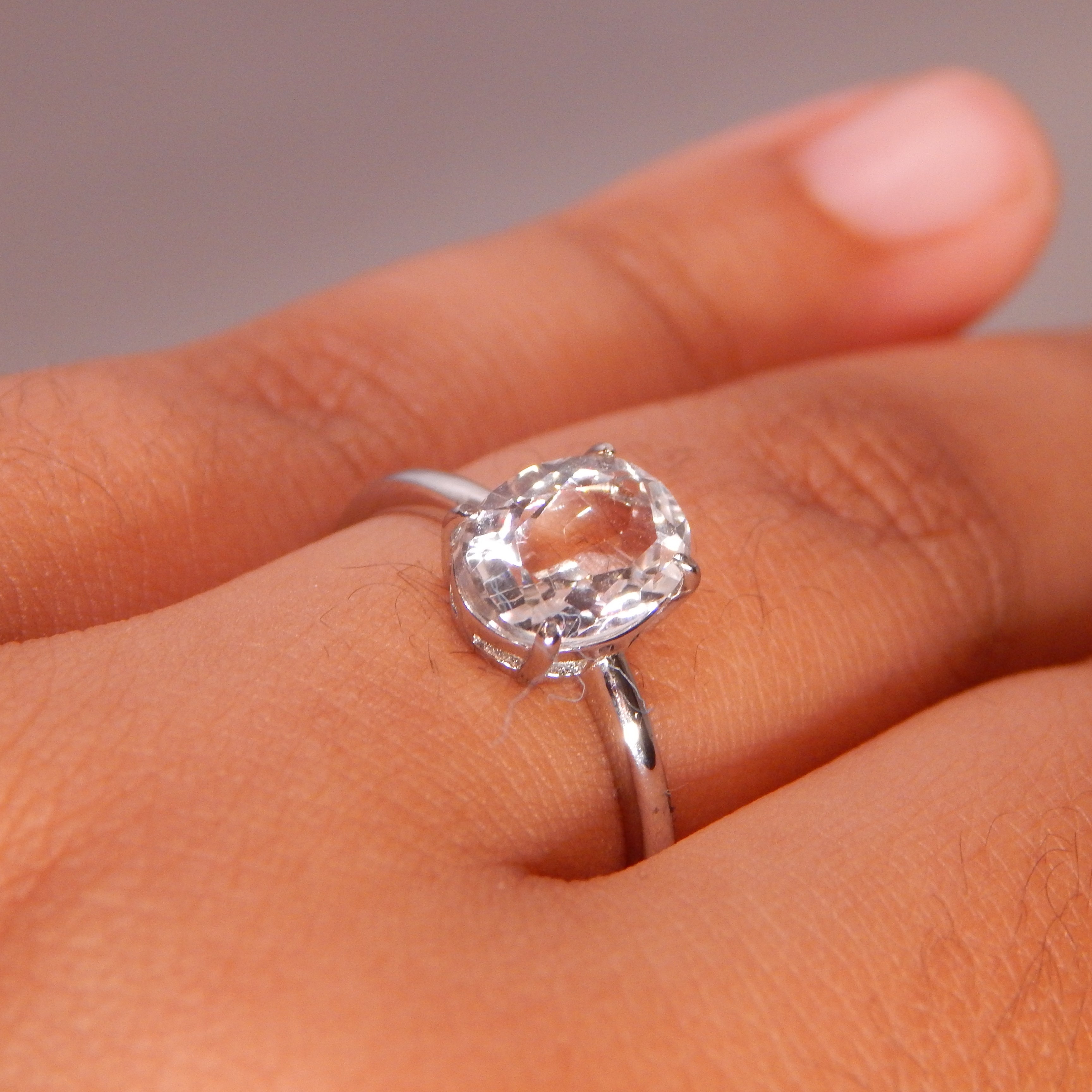 Clear Quartz Oval Ring - Adjustable (S925 Silver band)