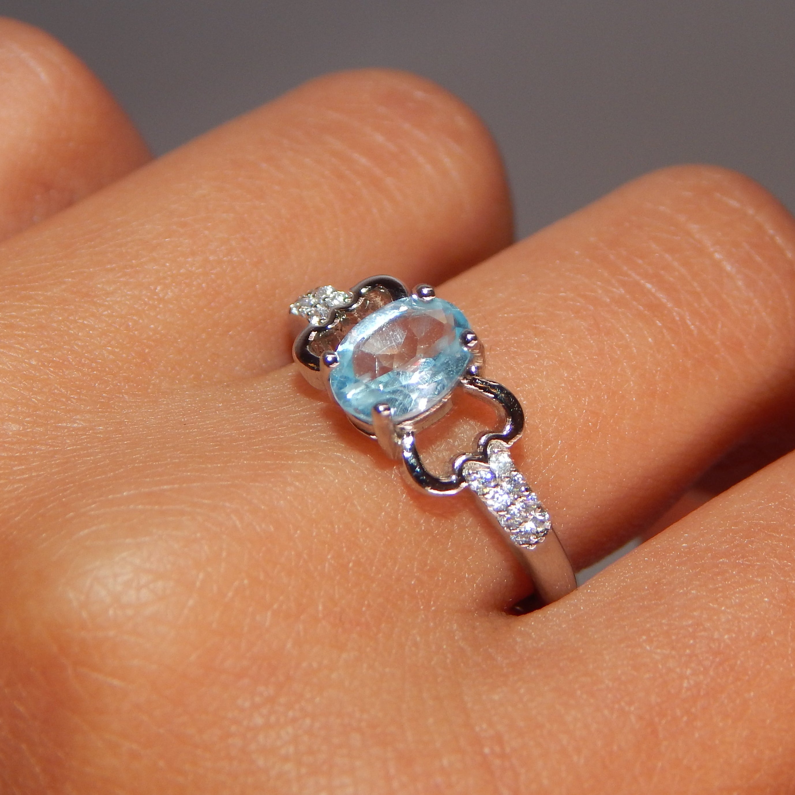 Blue Topaz Oval Bow Ring - Adjustable