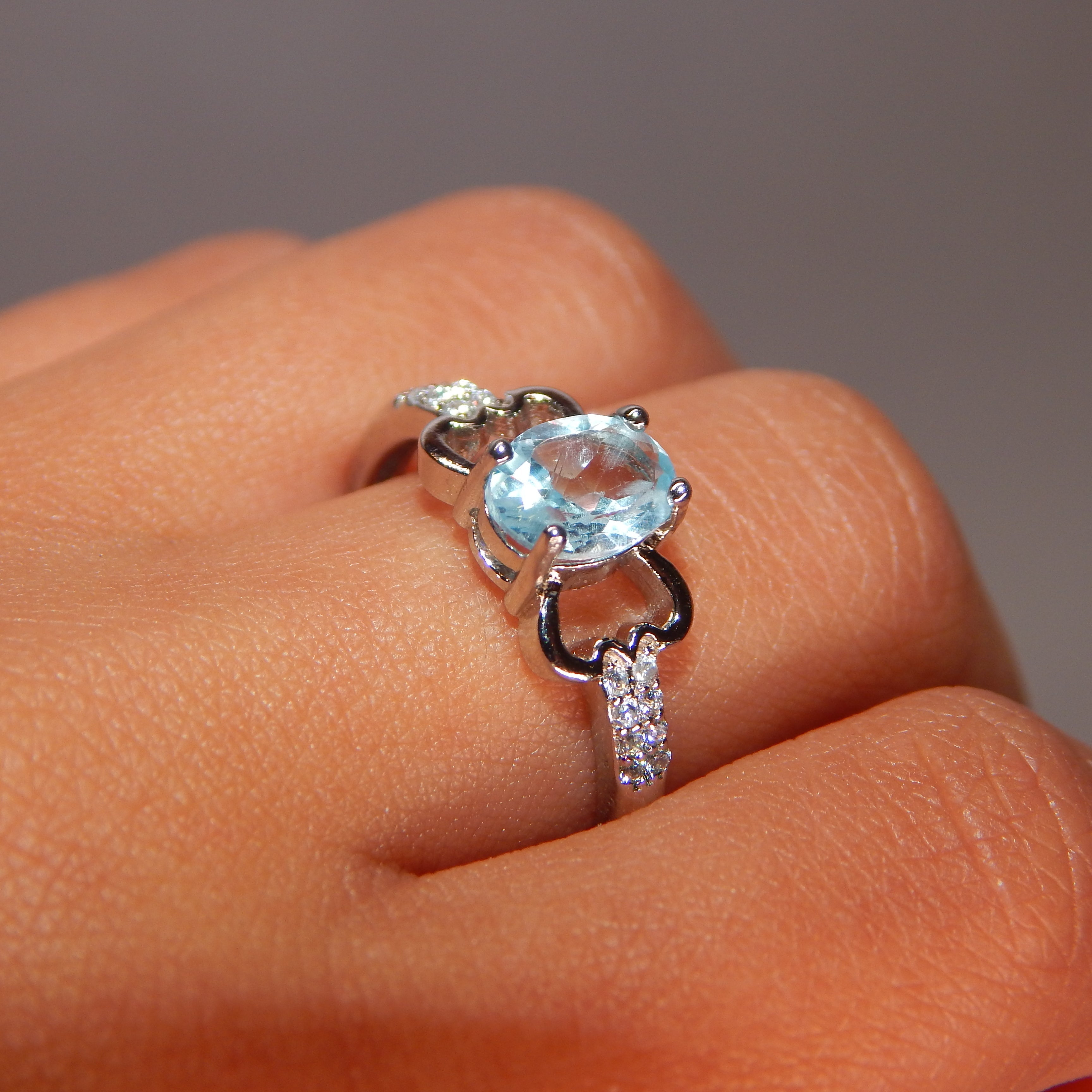 Blue Topaz Oval Bow Ring - Adjustable
