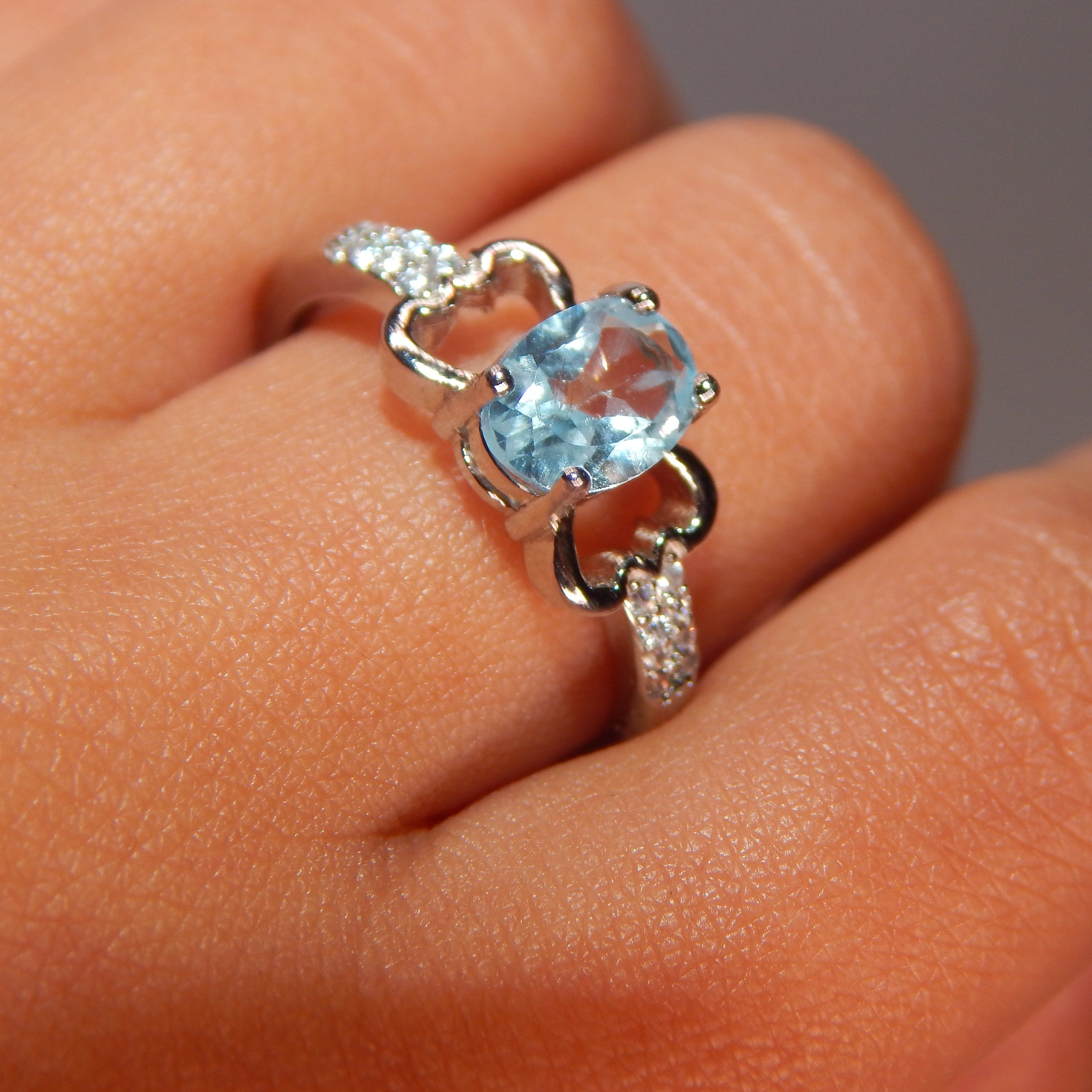Blue Topaz Oval Bow Ring - Adjustable