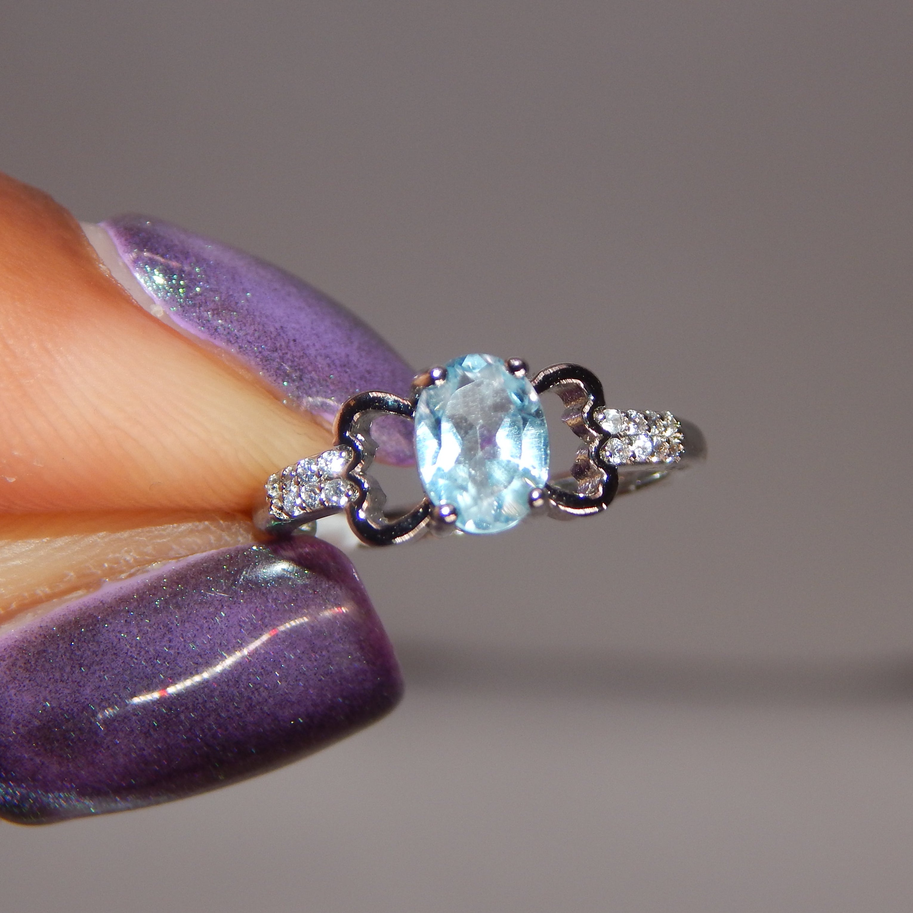 Blue Topaz Oval Bow Ring - Adjustable