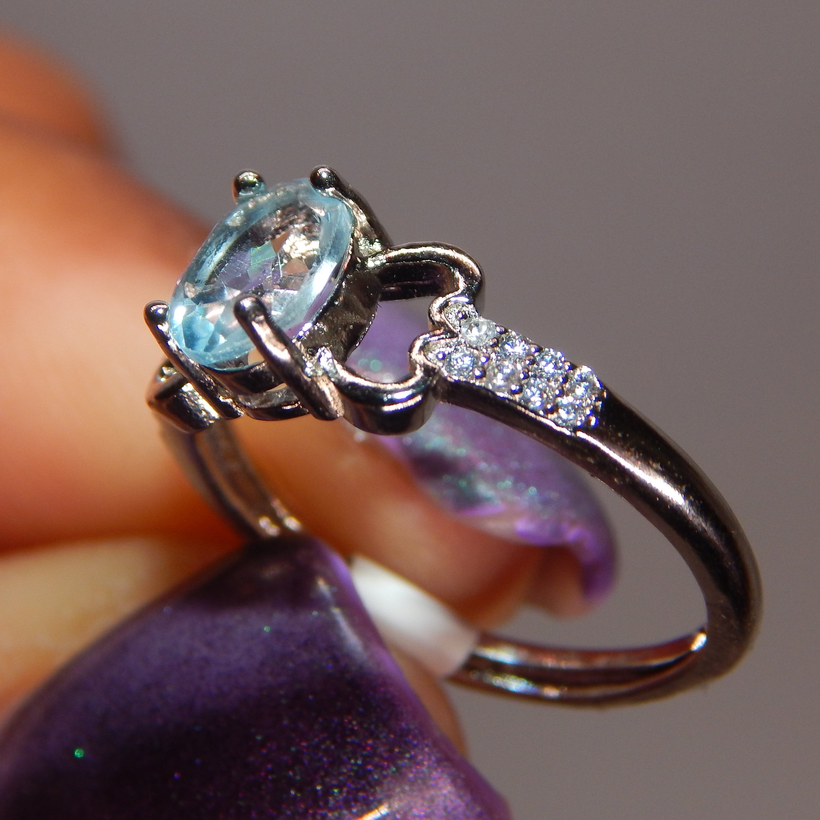 Blue Topaz Oval Bow Ring - Adjustable
