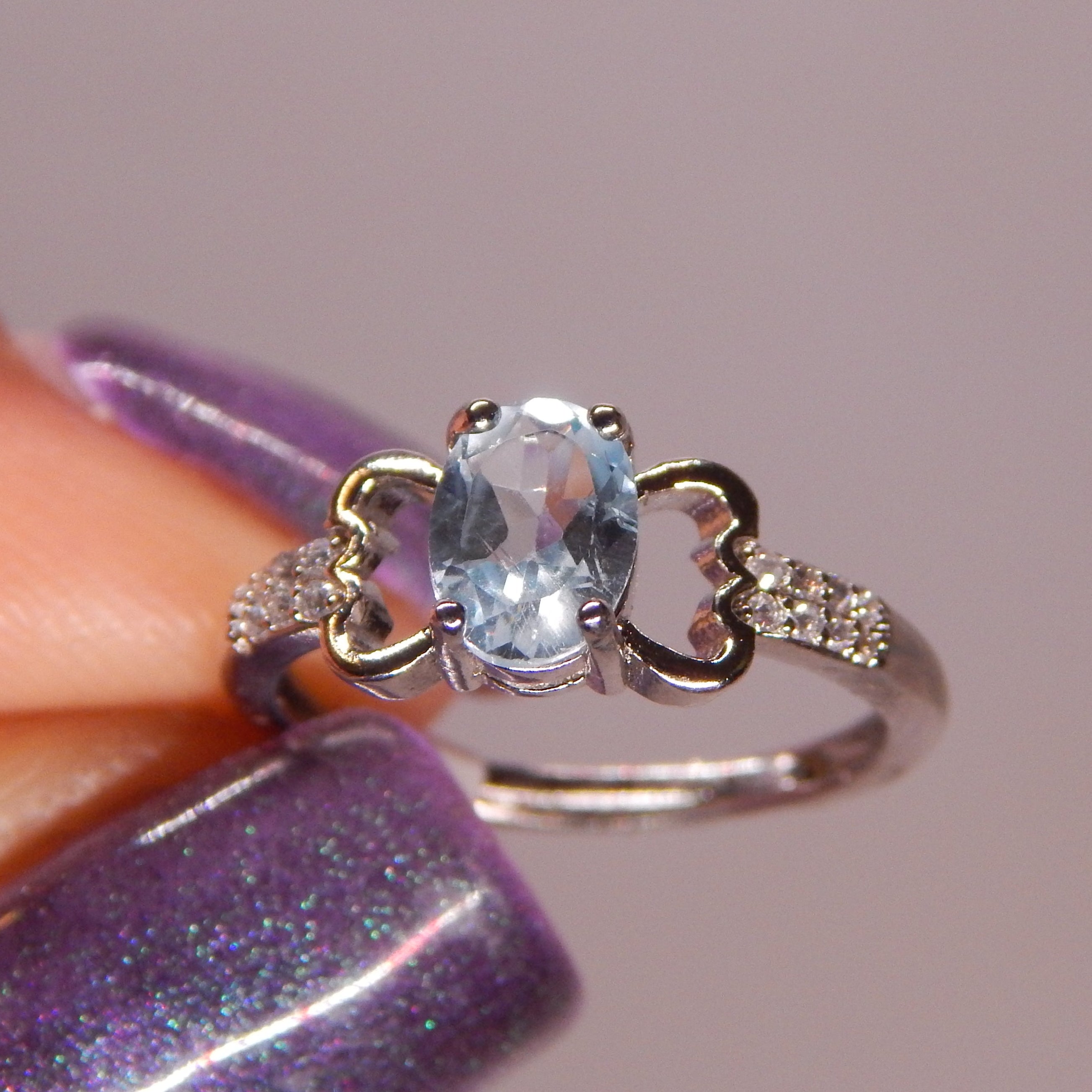 Blue Topaz Oval Bow Ring - Adjustable