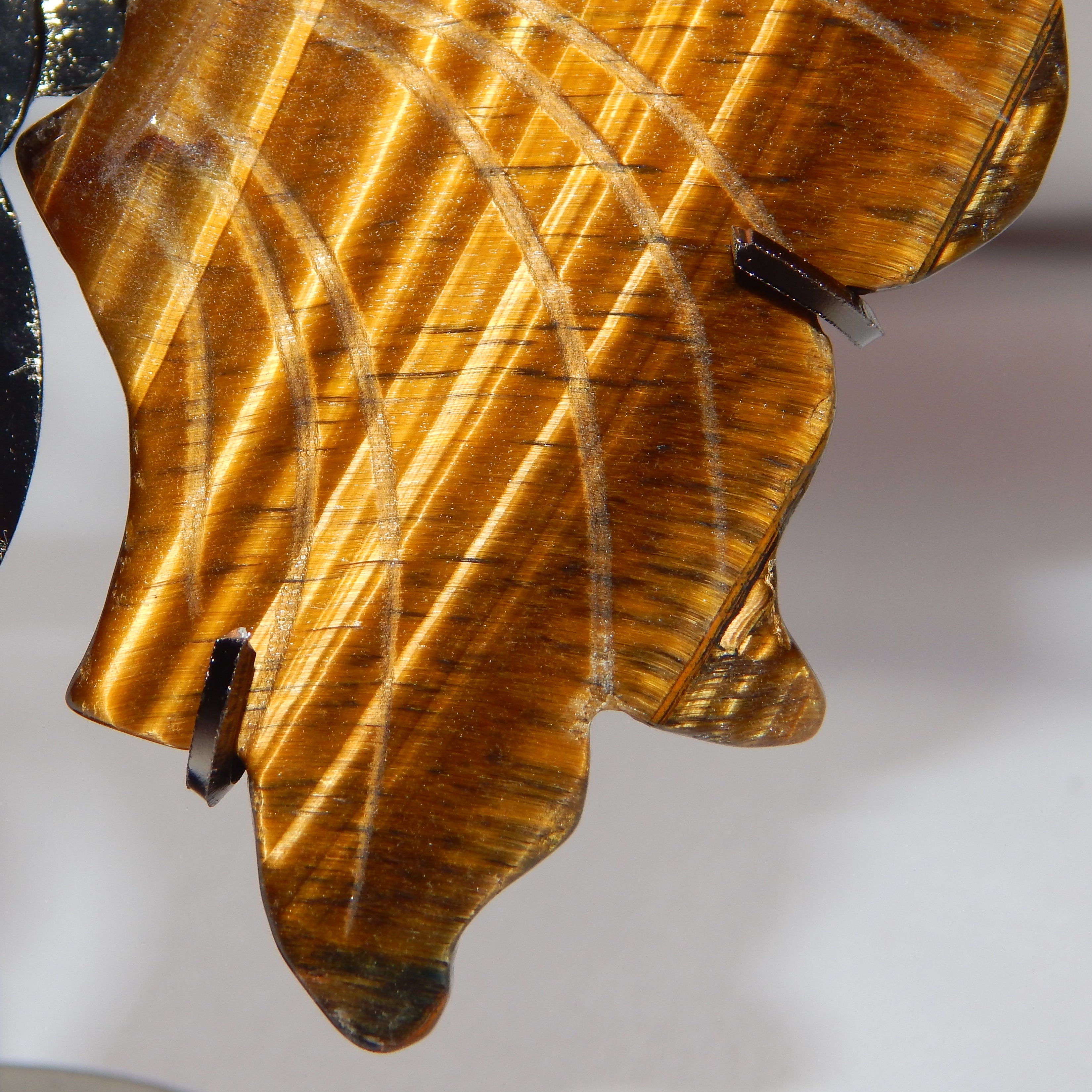 Yellow Tiger's Eye Butterfly Wings on dark bronze stand