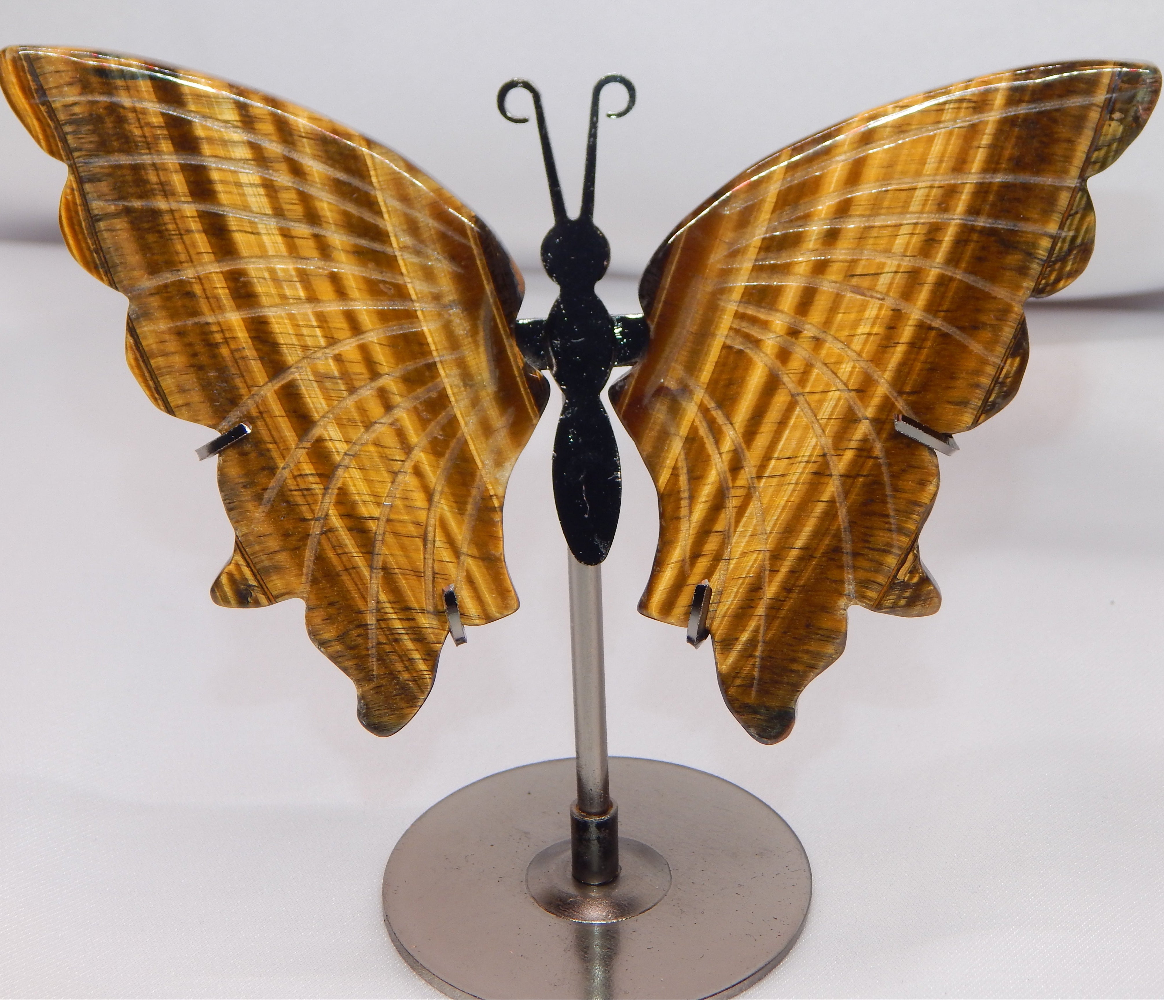 Yellow Tiger's Eye Butterfly Wings on dark bronze stand