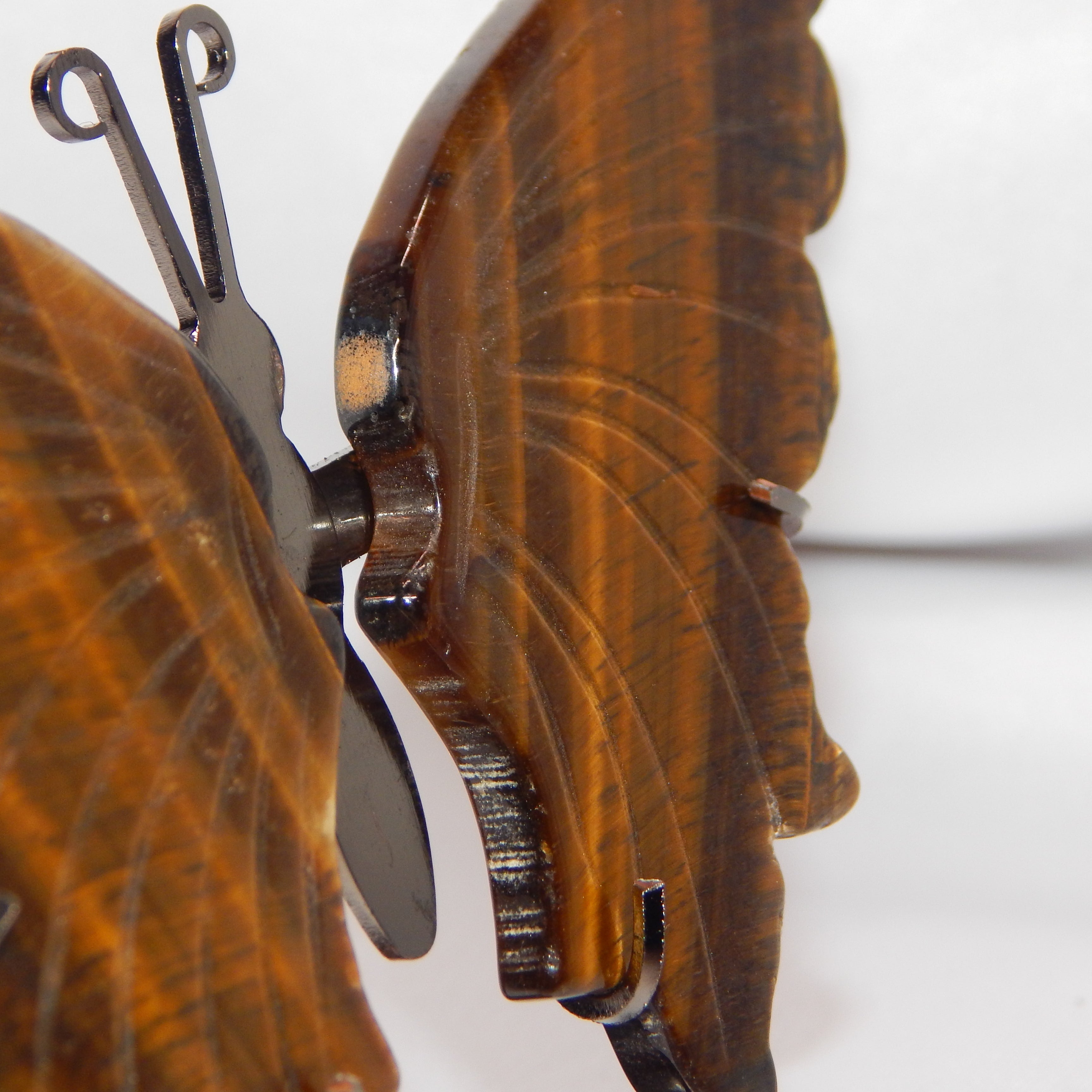 Yellow Tiger's Eye Butterfly Wings on dark bronze stand