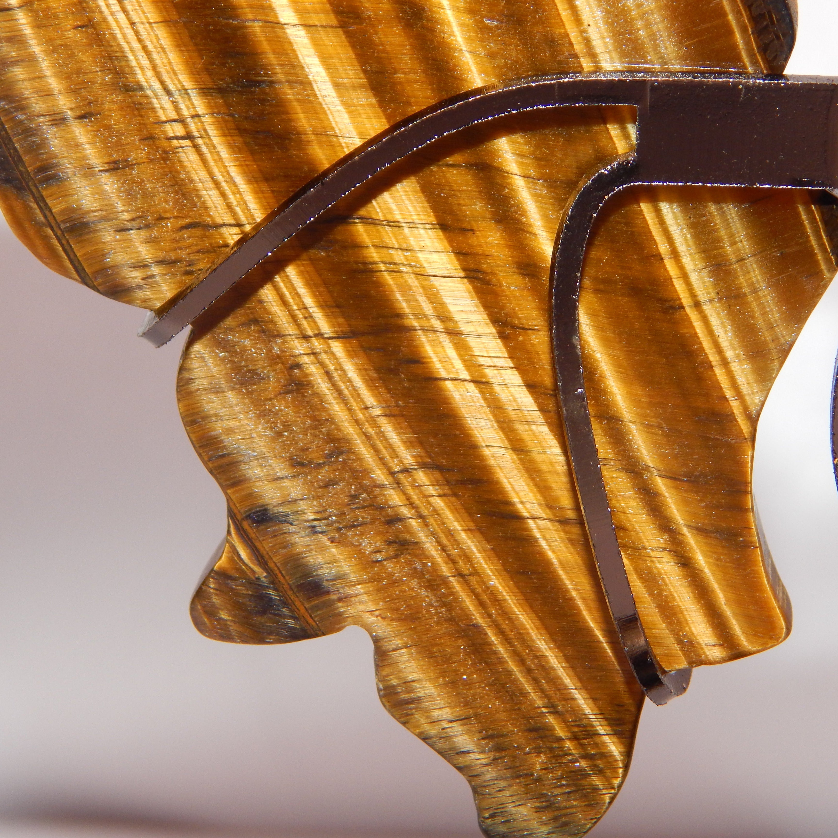 Yellow Tiger's Eye Butterfly Wings on dark bronze stand